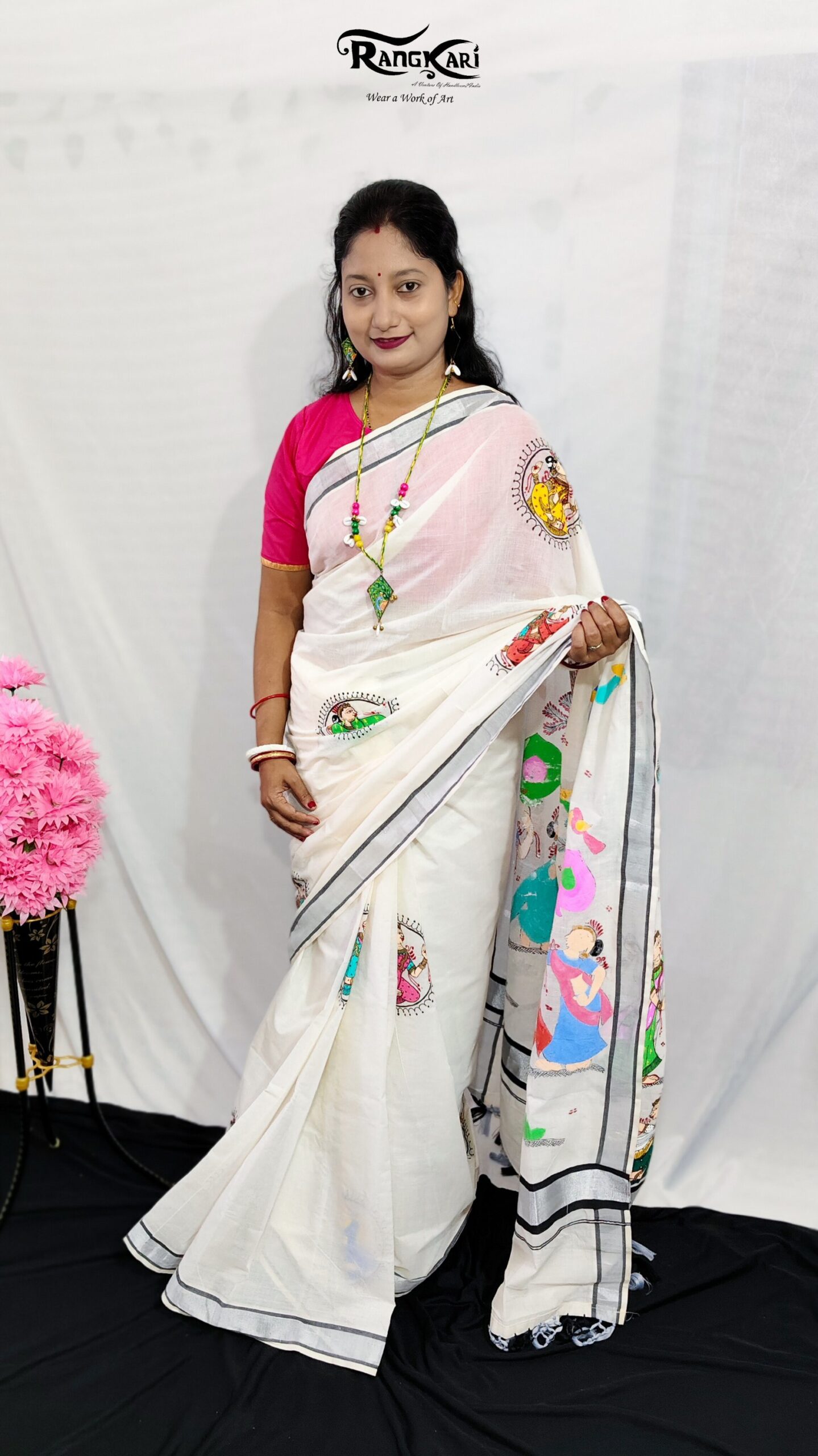 "JHULAN RAAS" Kerala Kasavu Cotton Saree - Image 2