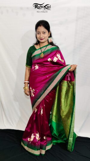 HASTA MUDRA Hand-Painted Pattachitra Saree - Odissi Mudra Design