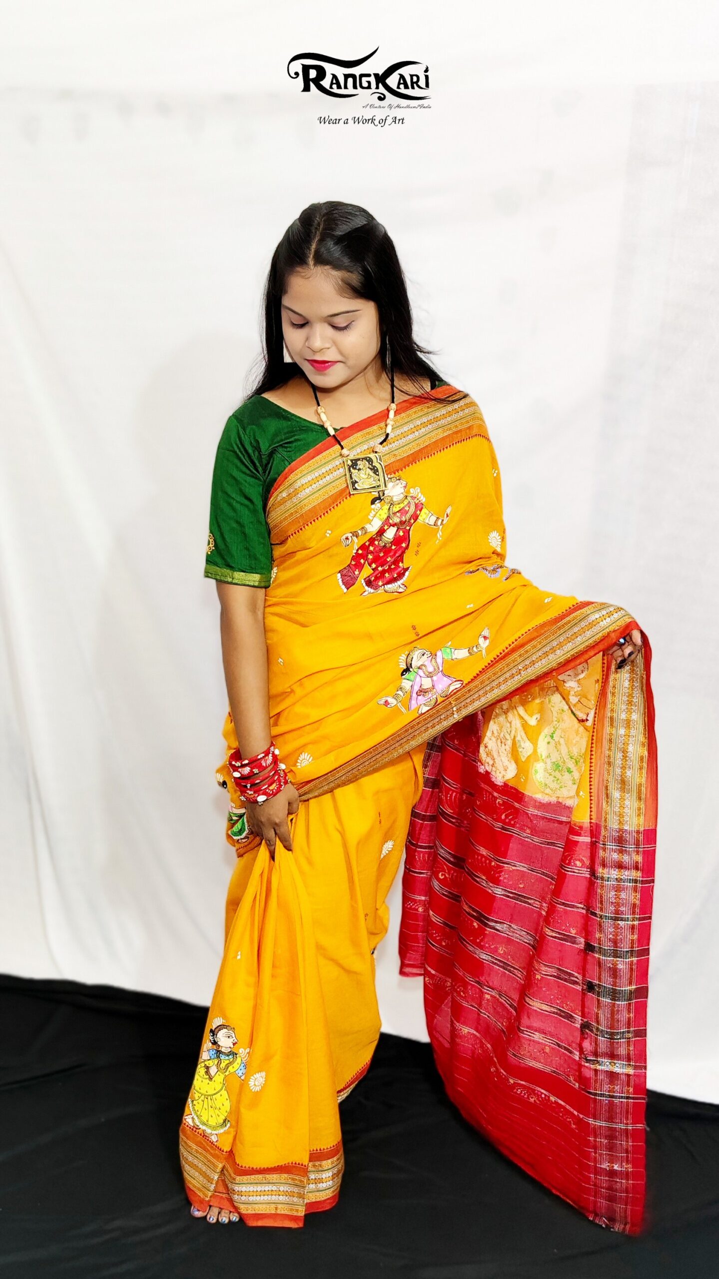 "RAAS RASIKA"
 Hand-Painted Pure Sambalpuri Cotton Saree - Image 2