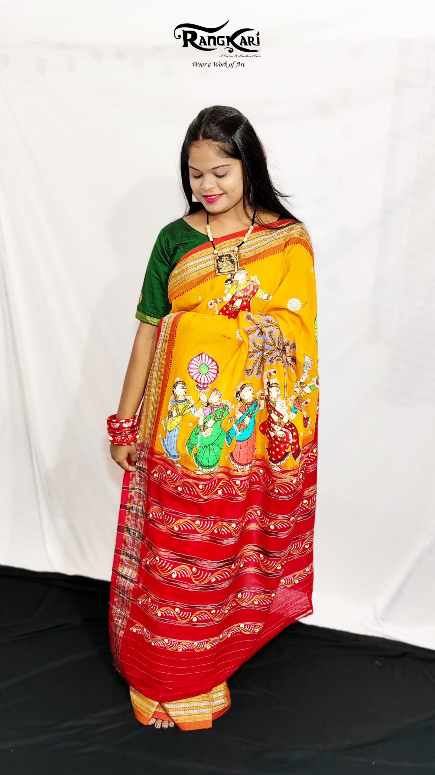 "RAAS RASIKA"
 Hand-Painted Pure Sambalpuri Cotton Saree