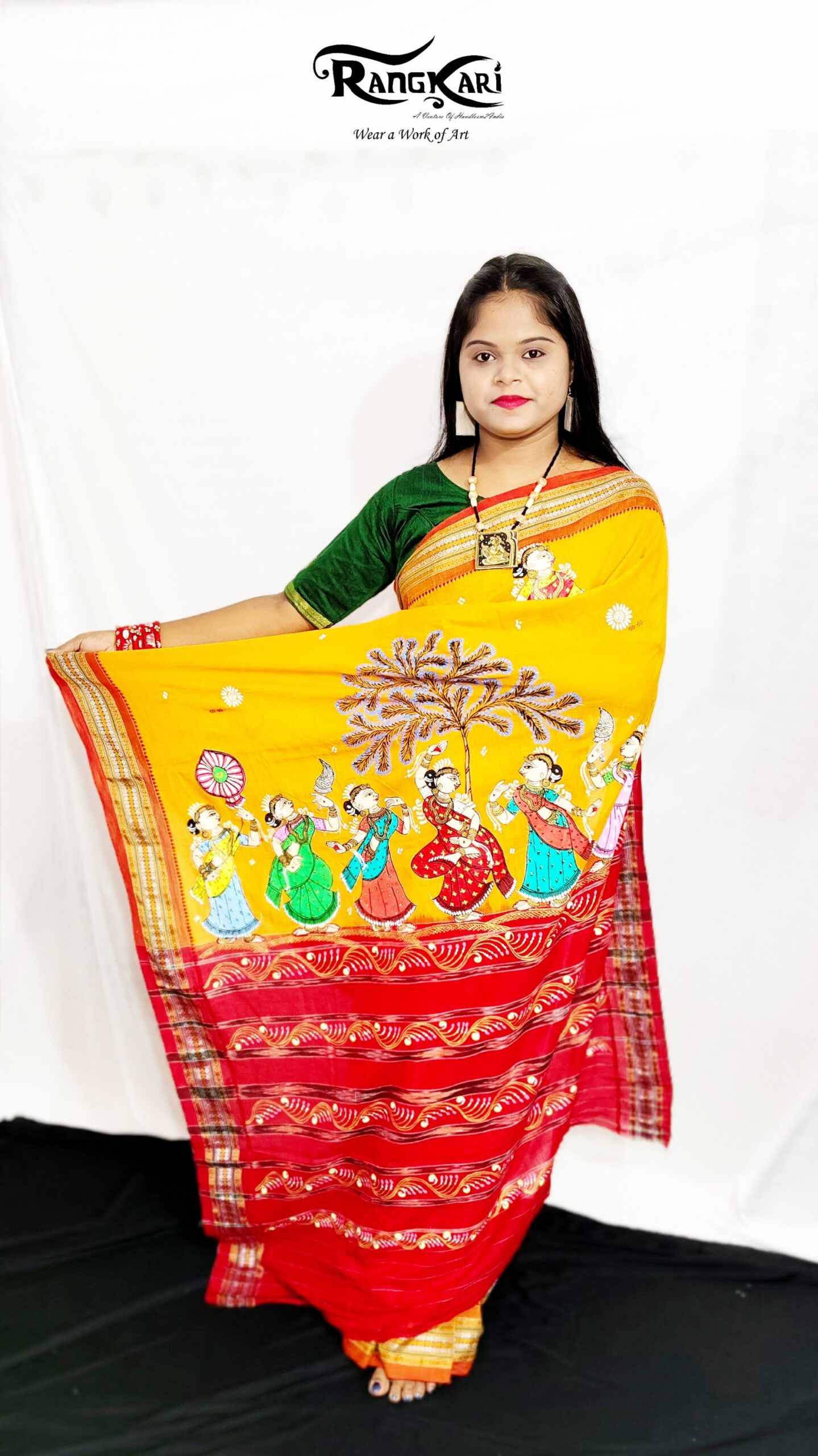 "RAAS RASIKA"
 Hand-Painted Pure Sambalpuri Cotton Saree - Image 3