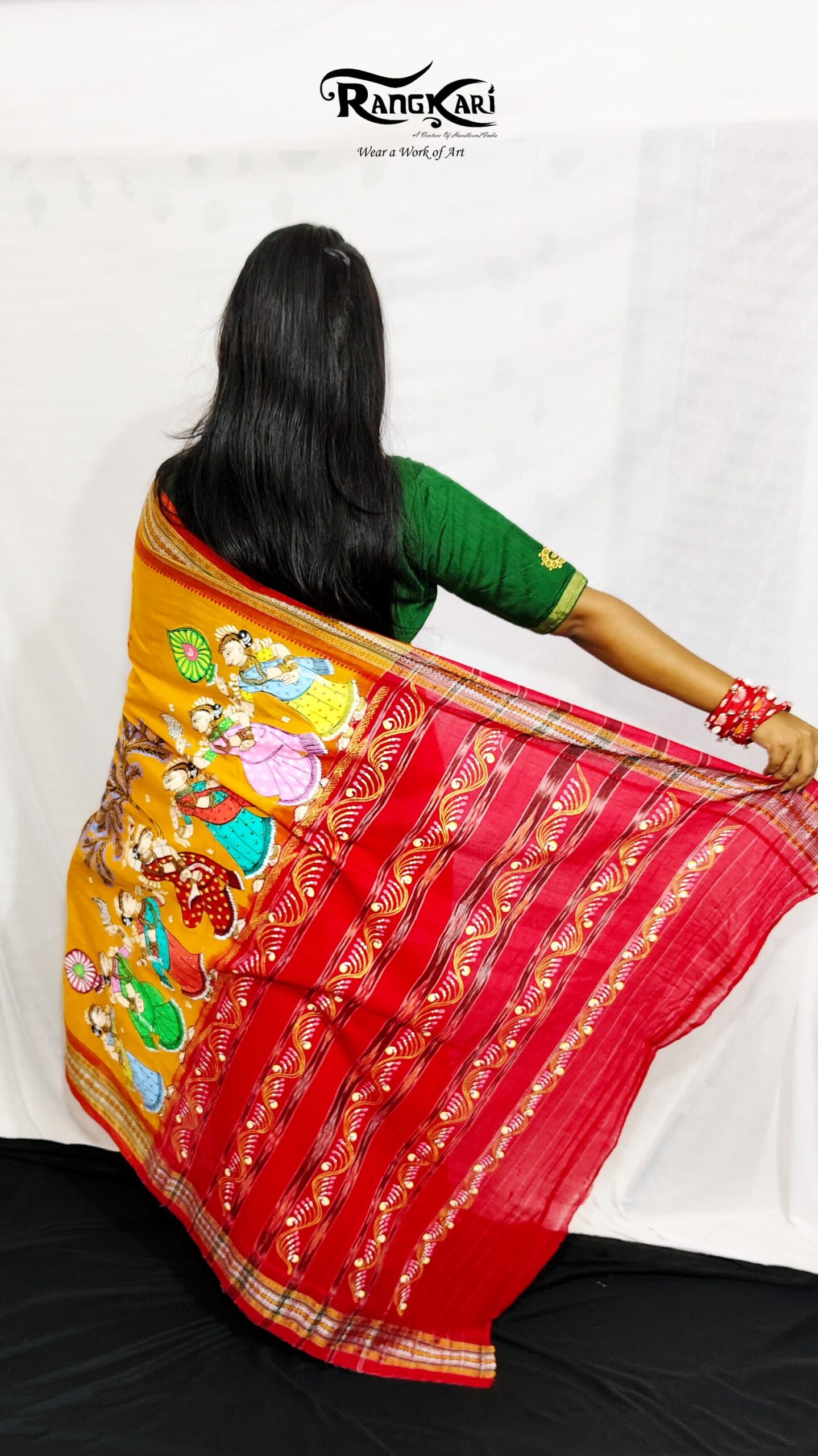 "RAAS RASIKA"
 Hand-Painted Pure Sambalpuri Cotton Saree - Image 4
