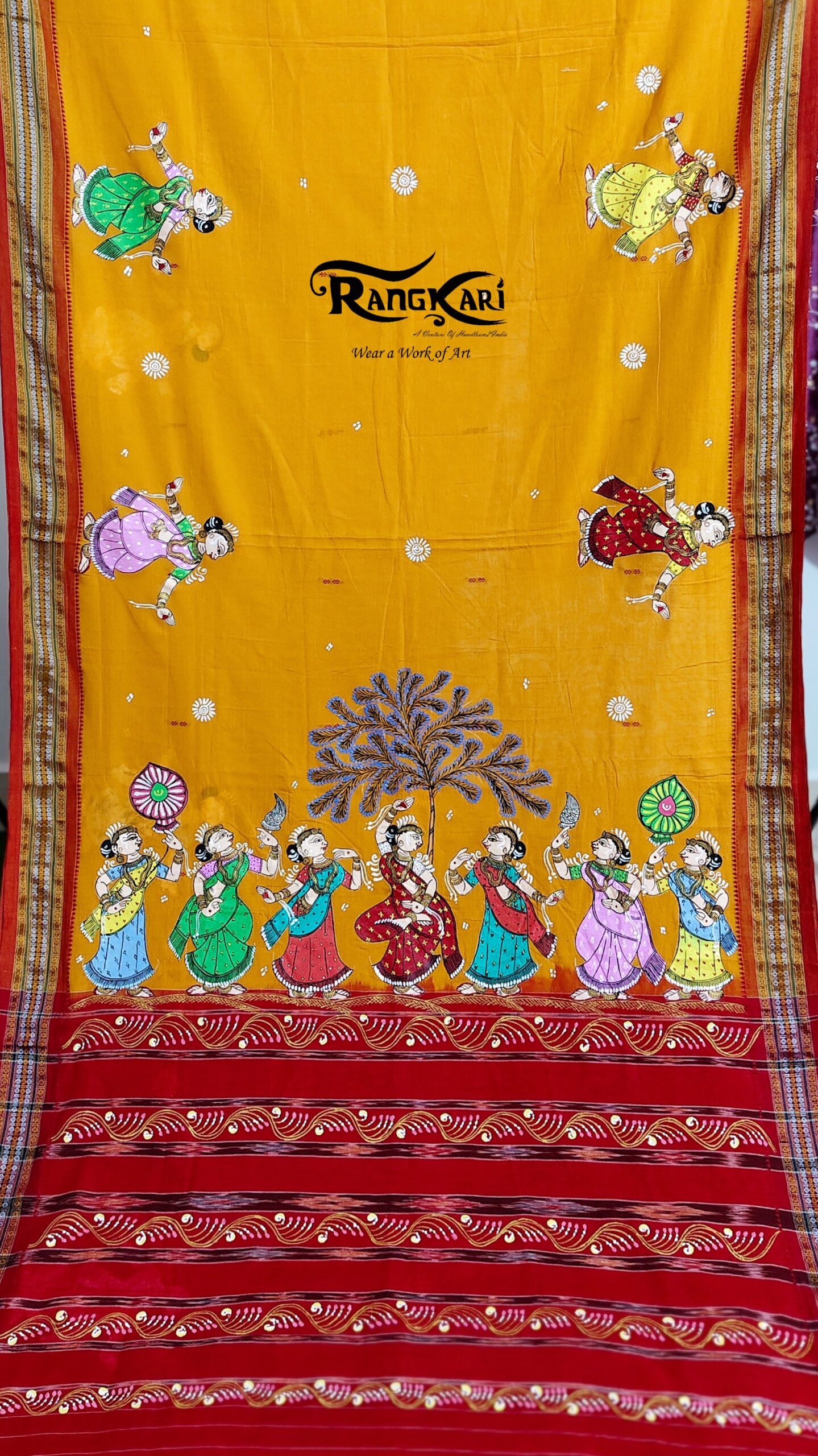 "RAAS RASIKA"
 Hand-Painted Pure Sambalpuri Cotton Saree - Image 5