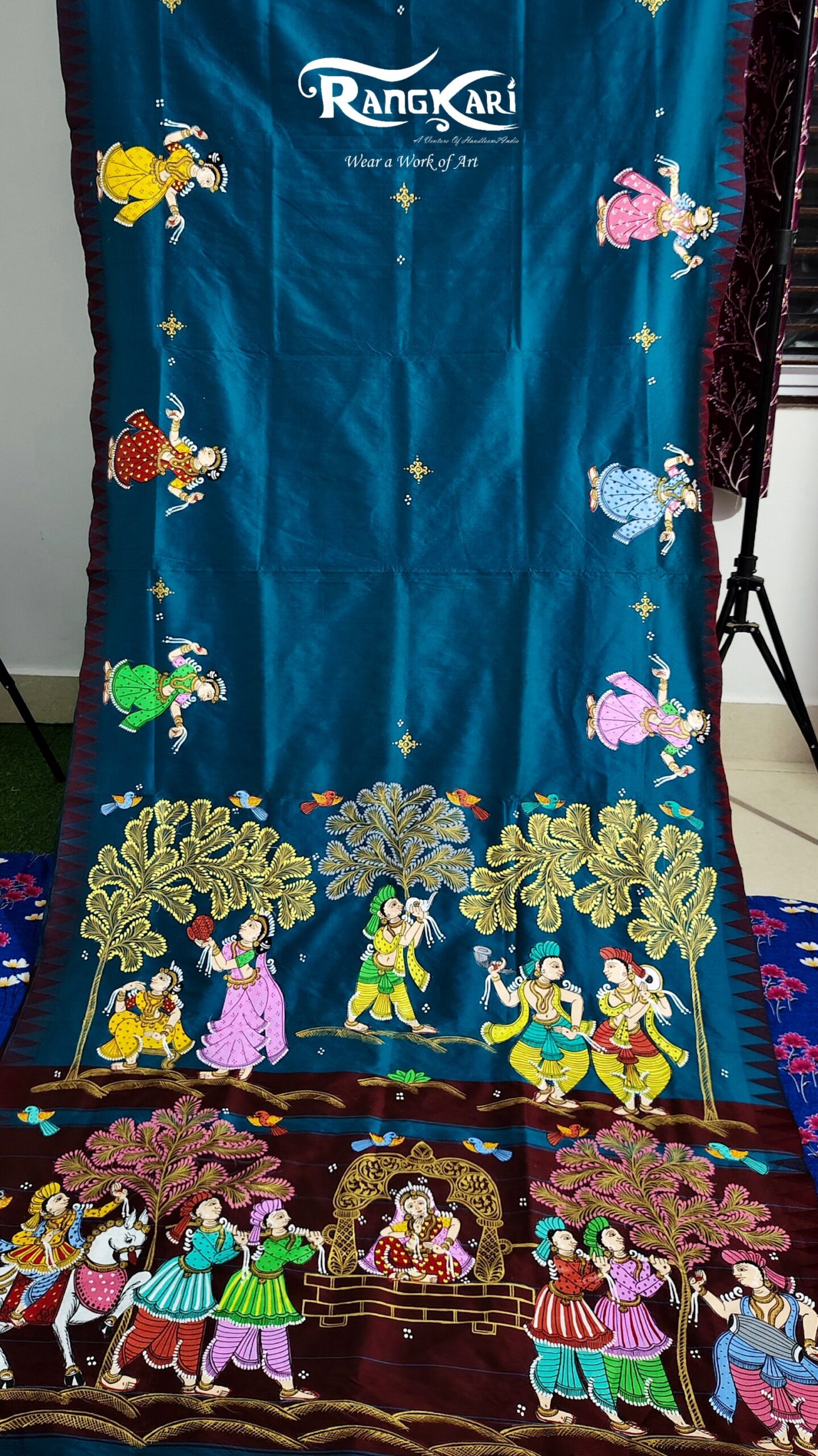 "PALKI BIDAI" Hand-Painted Pattachitra Saree - Image 5