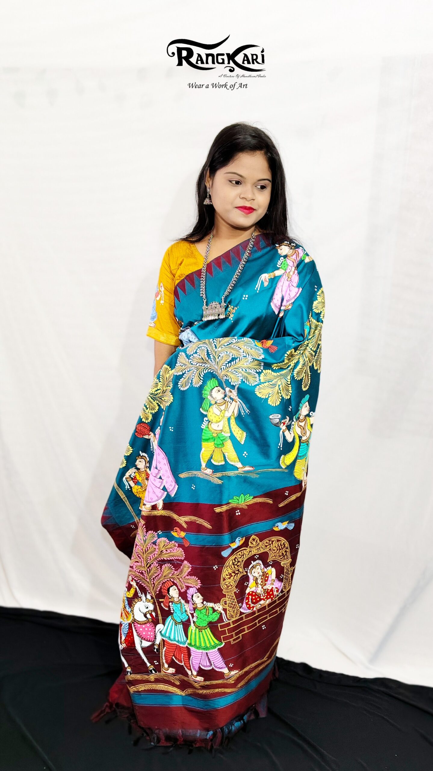 "PALKI BIDAI" Hand-Painted Pattachitra Saree - Image 2