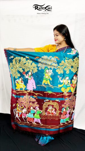PALKI BIDAI Hand-Painted Pattachitra Saree