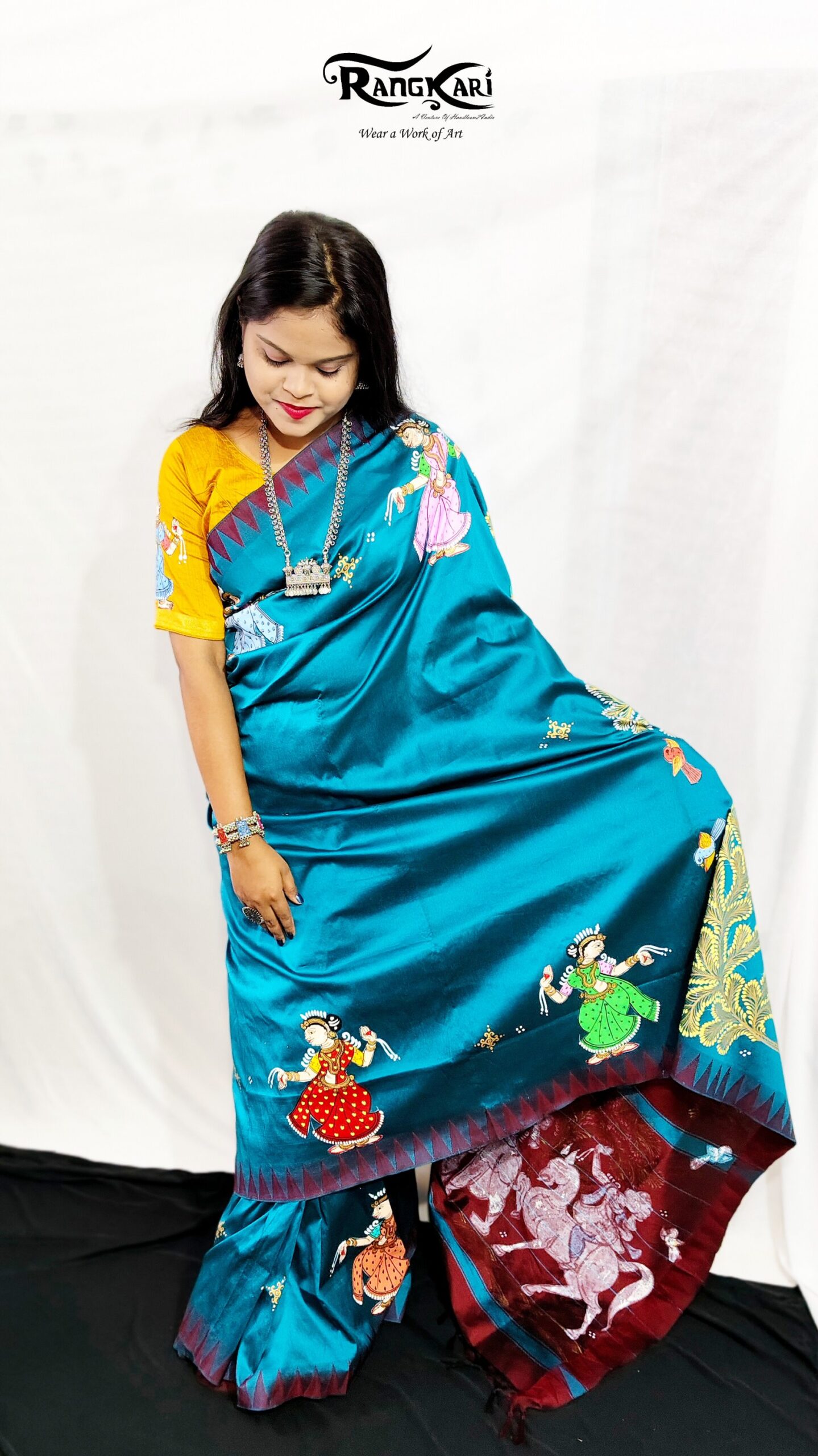 "PALKI BIDAI" Hand-Painted Pattachitra Saree - Image 3