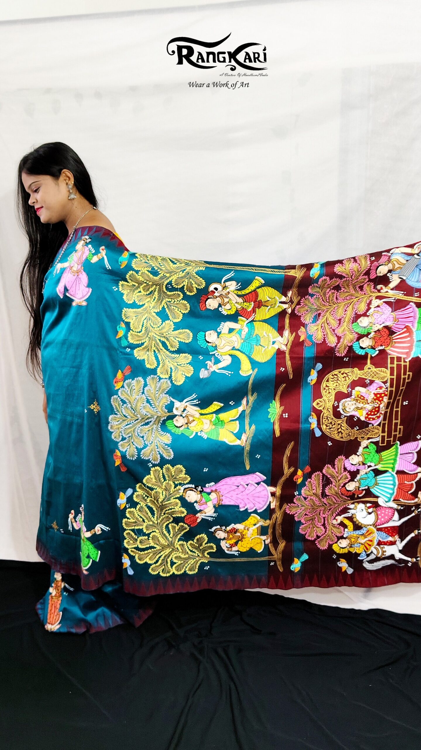 "PALKI BIDAI" Hand-Painted Pattachitra Saree - Image 4