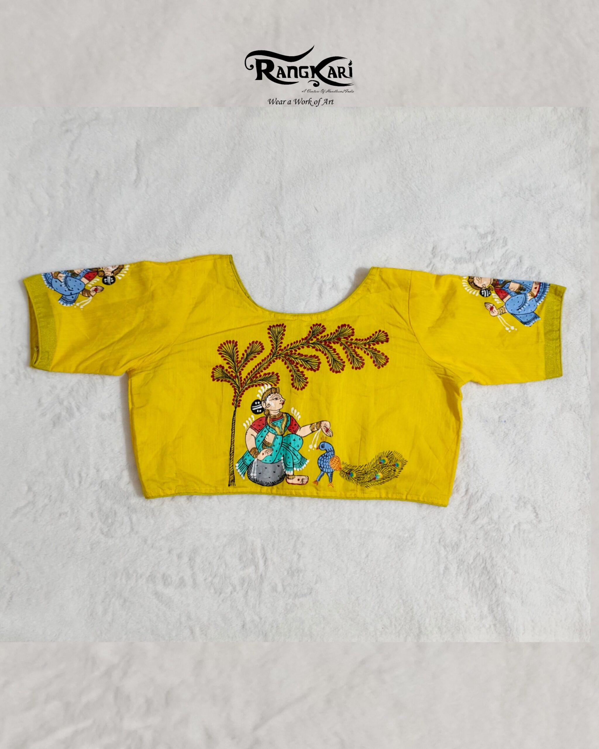 "MAYURA NRITYA" Hand Painted Pattachitra Blouse - Image 6