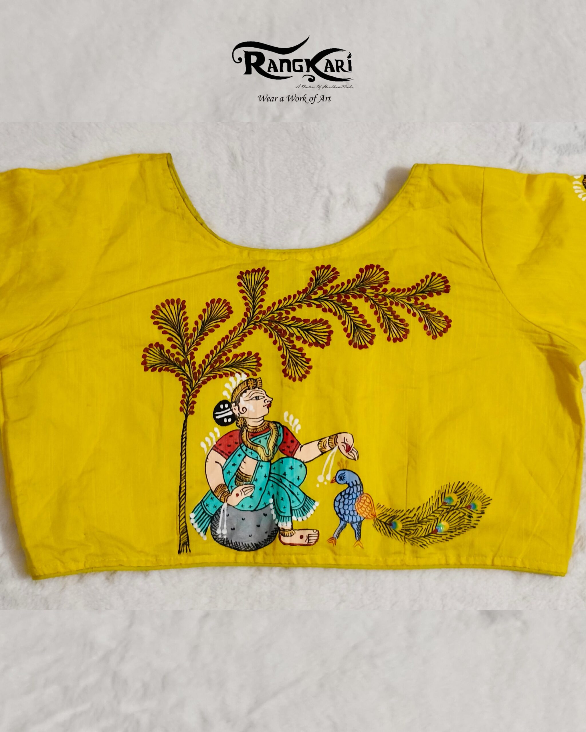 "MAYURA NRITYA" Hand Painted Pattachitra Blouse - Image 10