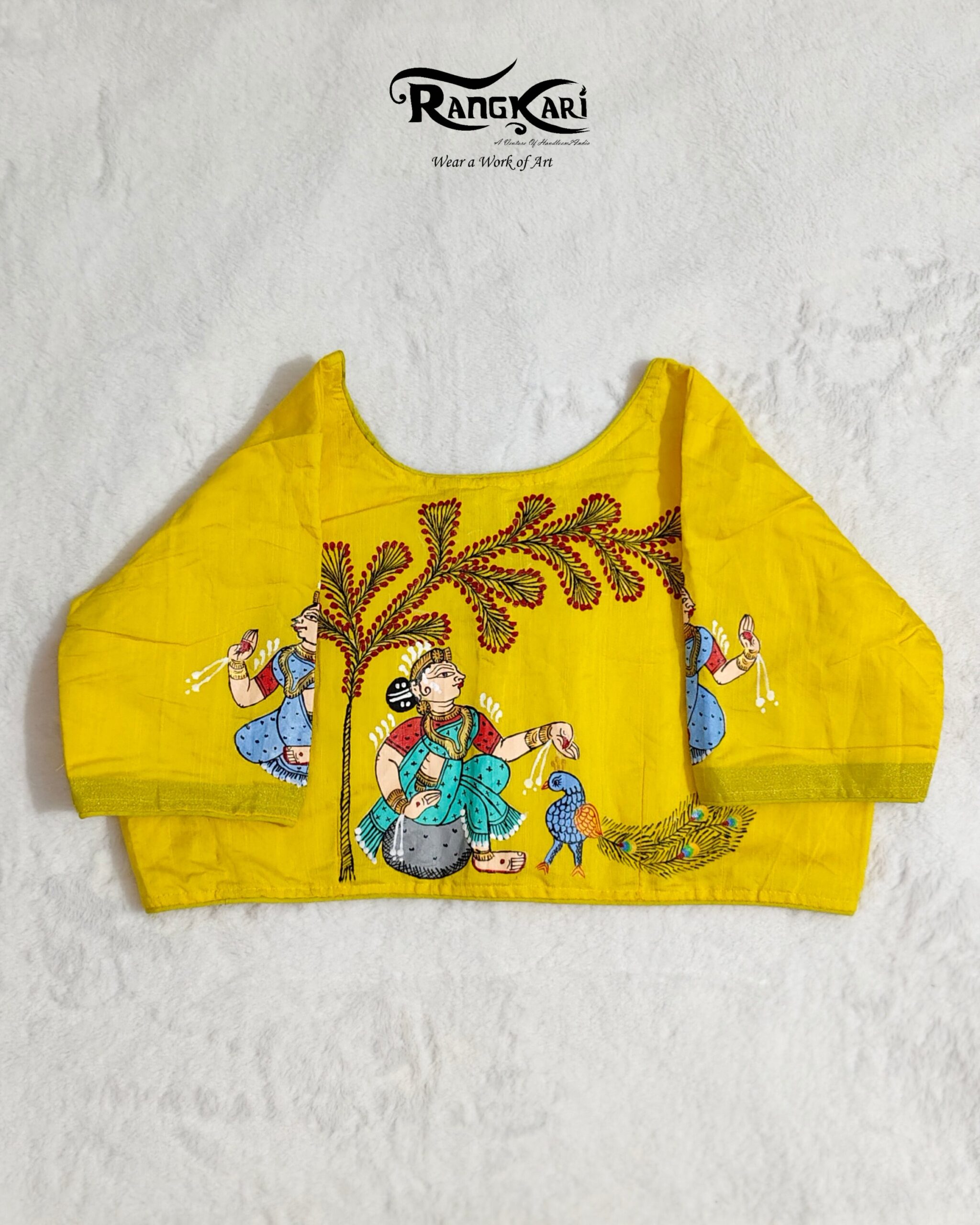 "MAYURA NRITYA" Hand Painted Pattachitra Blouse - Image 5