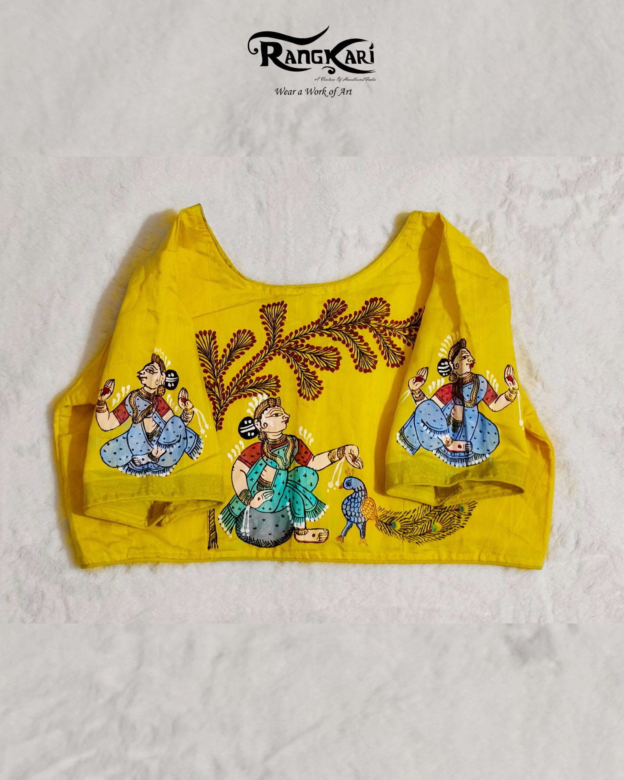 "MAYURA NRITYA" Hand Painted Pattachitra Blouse - Image 3