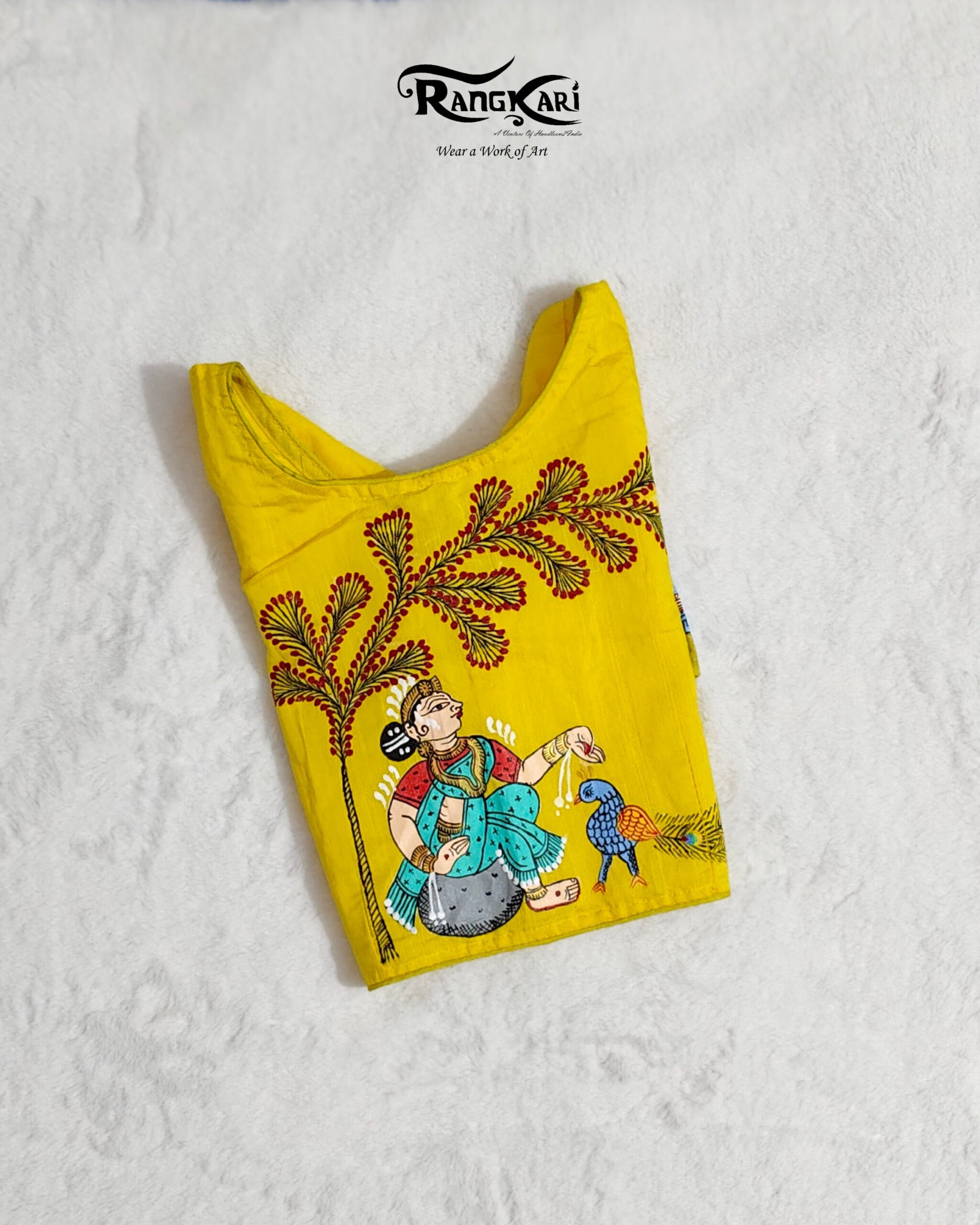 "MAYURA NRITYA" Hand Painted Pattachitra Blouse - Image 9