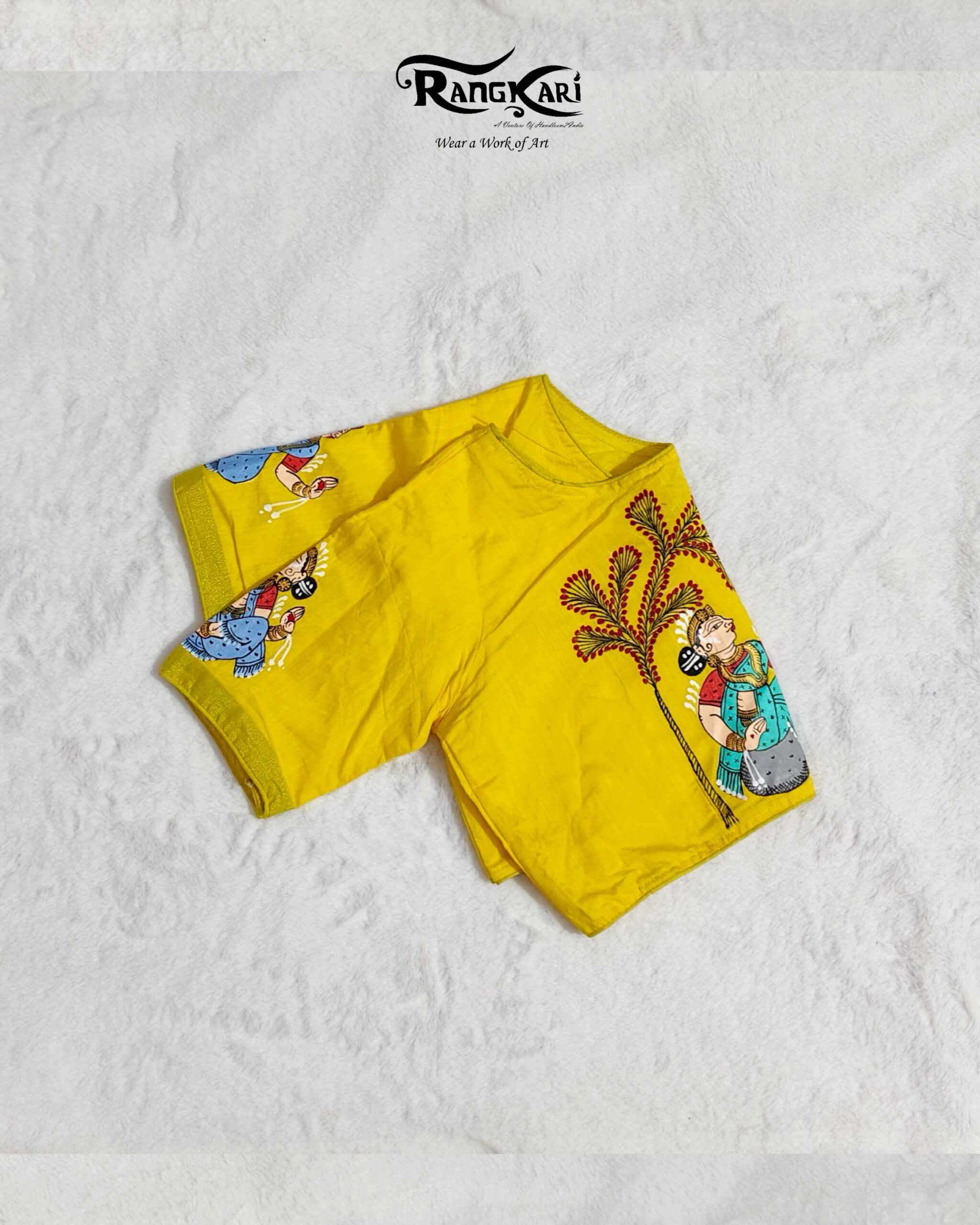 "MAYURA NRITYA" Hand Painted Pattachitra Blouse - Image 4