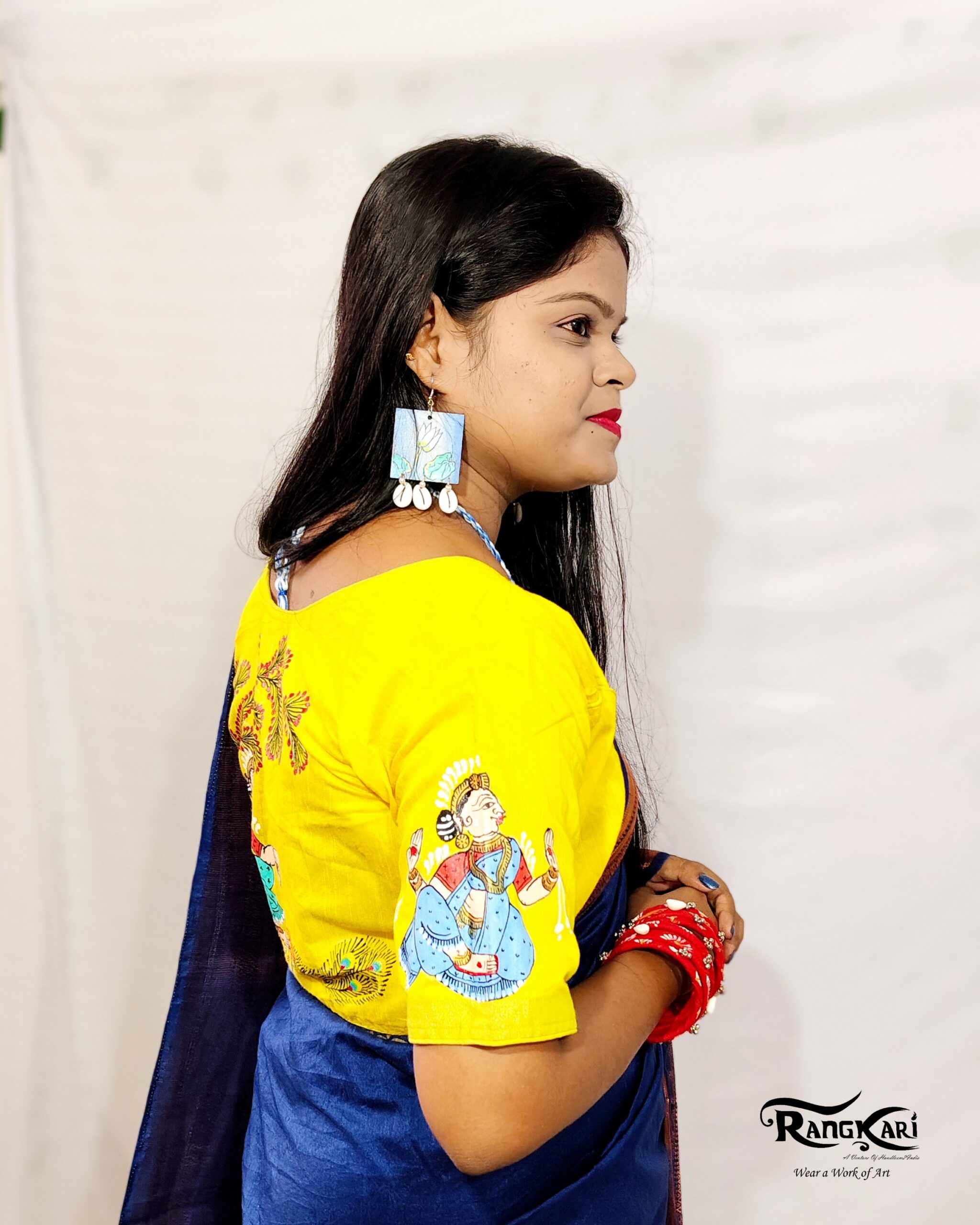 "MAYURA NRITYA" Hand Painted Pattachitra Blouse - Image 2