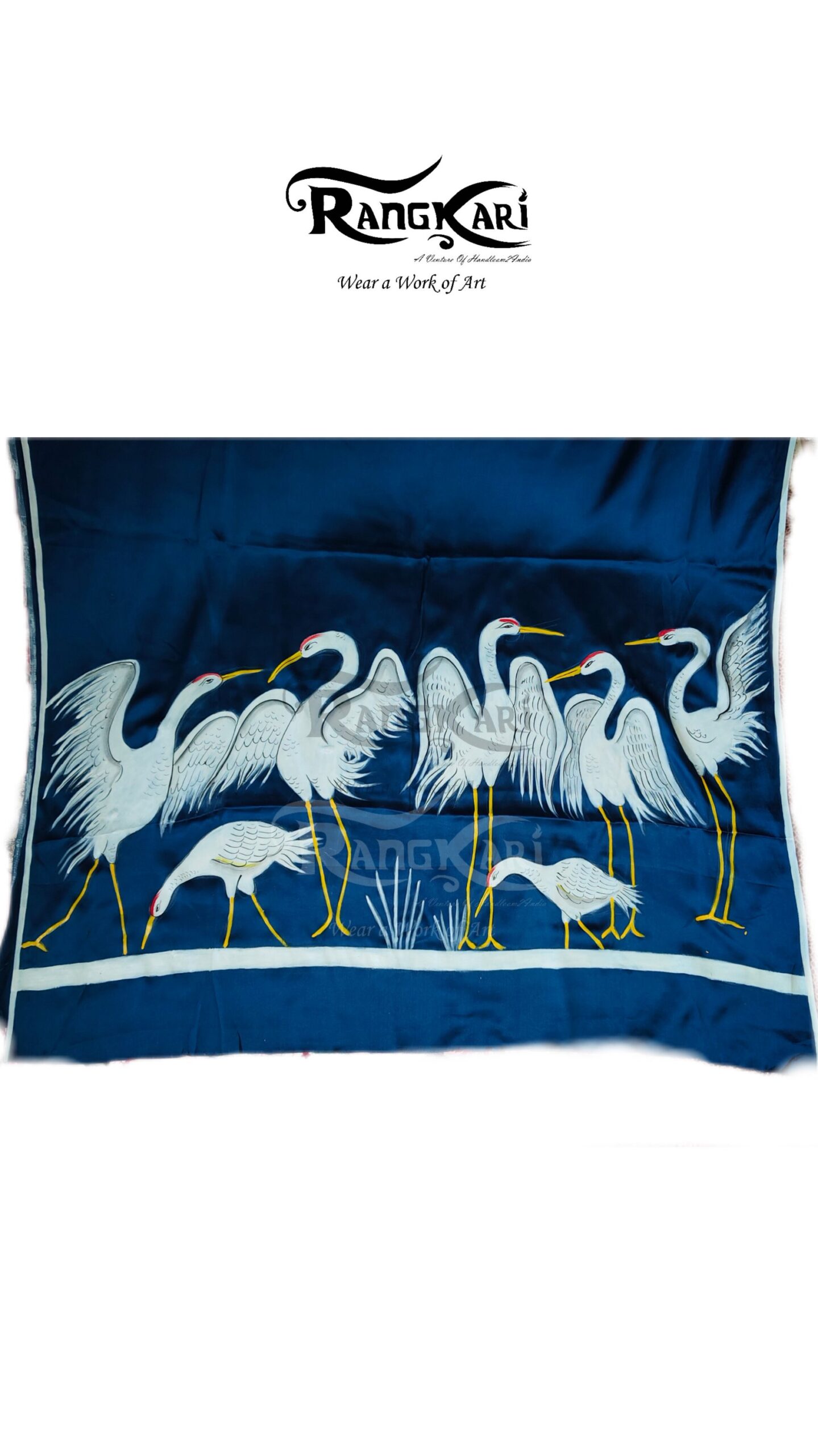 "Neel Sarovar" Hand-Painted Satin Silk Saree - Image 2