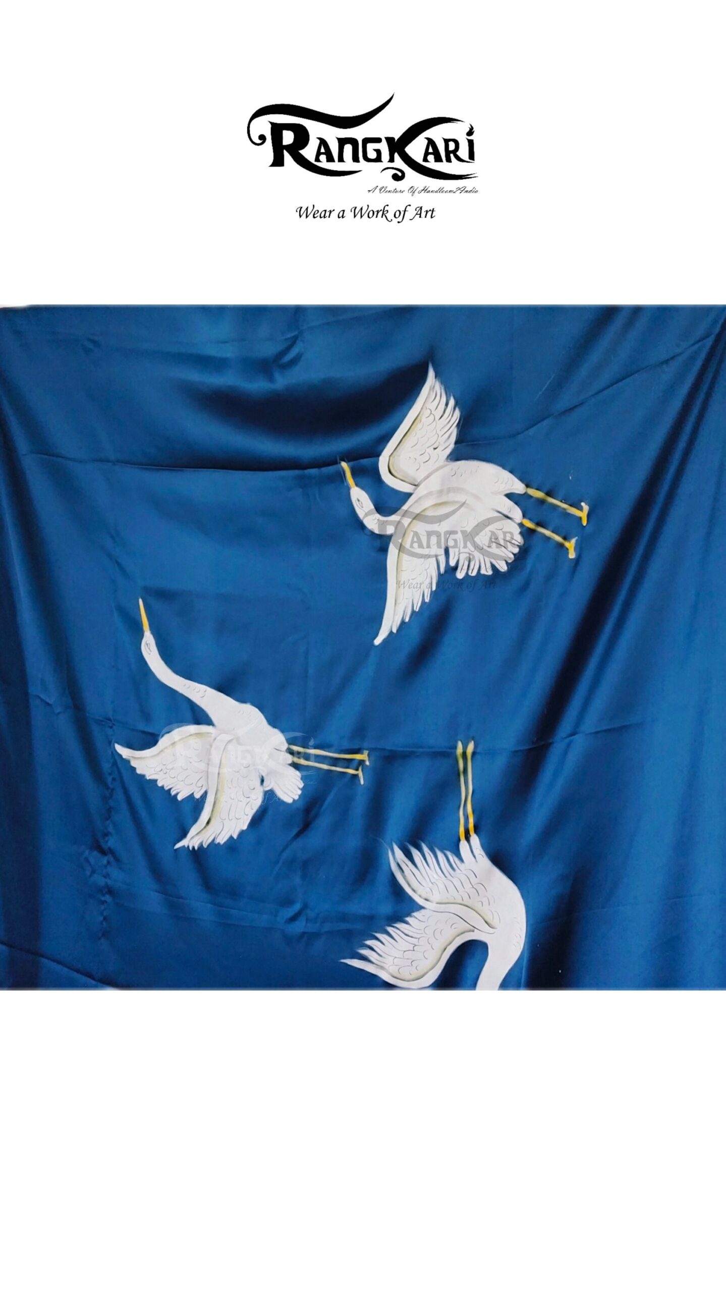 "Neel Sarovar" Hand-Painted Satin Silk Saree - Image 5