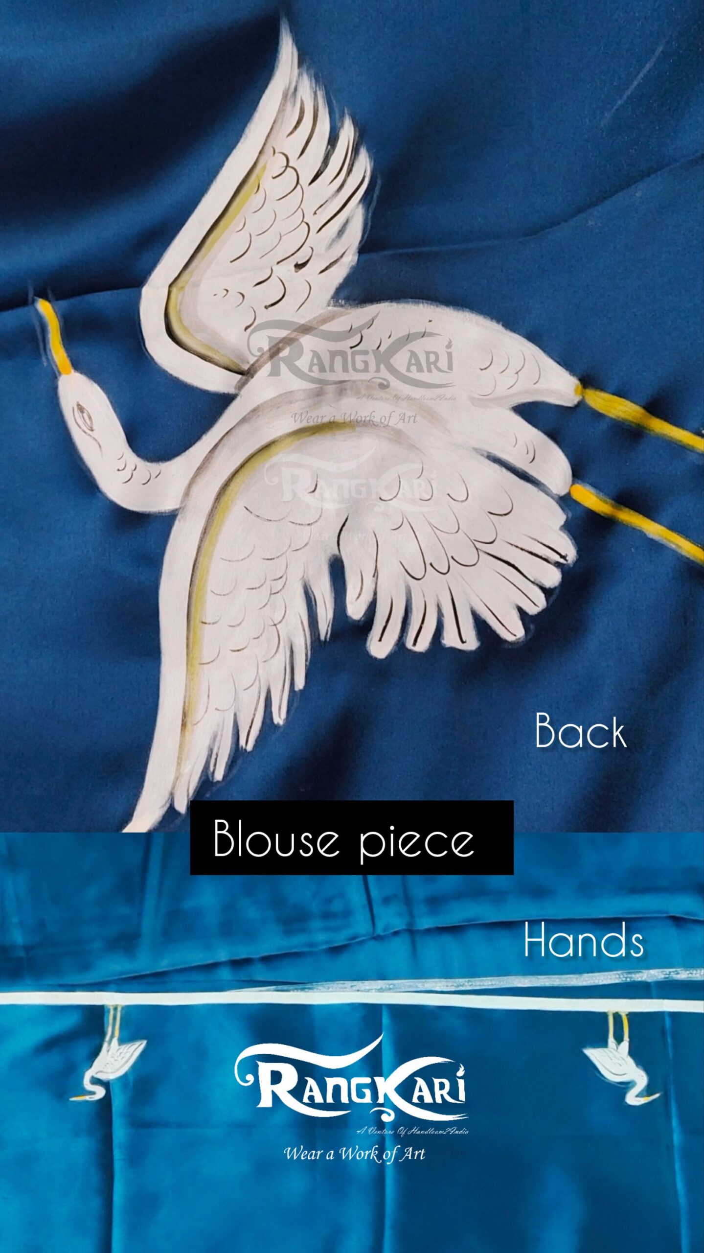 "Neel Sarovar" Hand-Painted Satin Silk Saree - Image 6