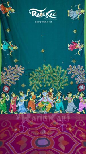 Nritya Neelam Hand-Painted Soft Silk Saree With Ikat Pallu