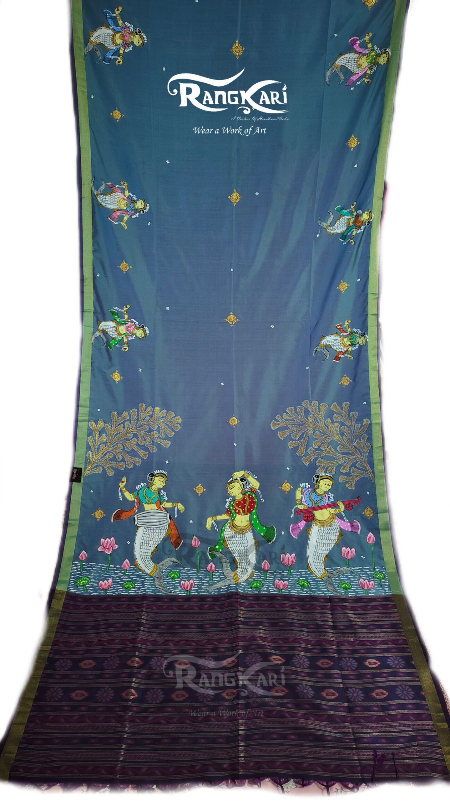 "JAL KANYA" Hand-Painted Soft Silk Saree With Bomkai Pallu - Image 2