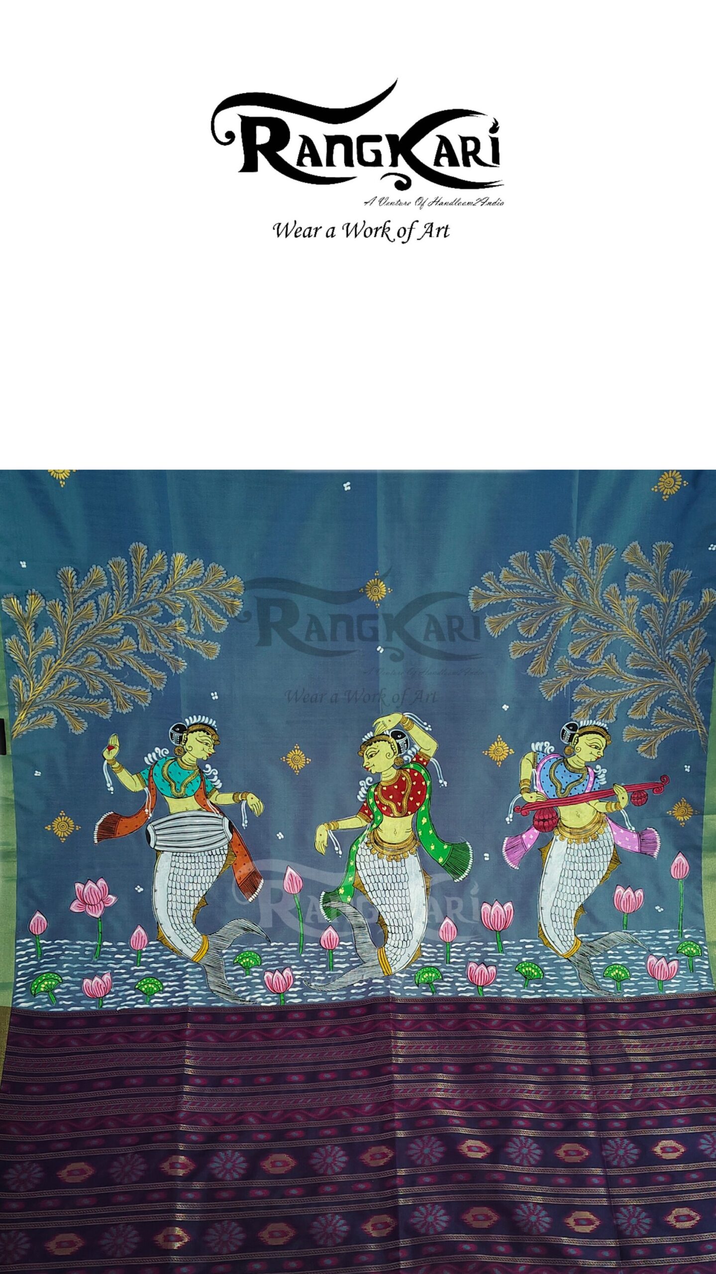 "JAL KANYA" Hand-Painted Soft Silk Saree With Bomkai Pallu - Image 5