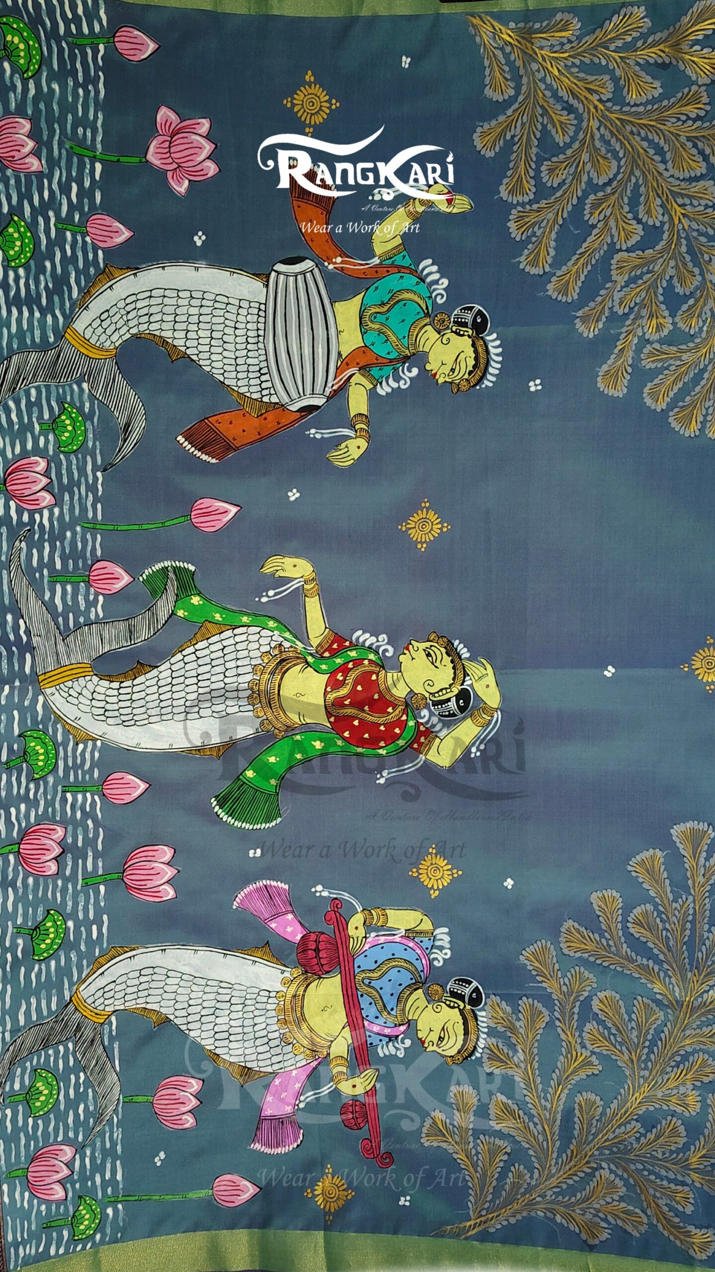 "JAL KANYA" Hand-Painted Soft Silk Saree With Bomkai Pallu - Image 3