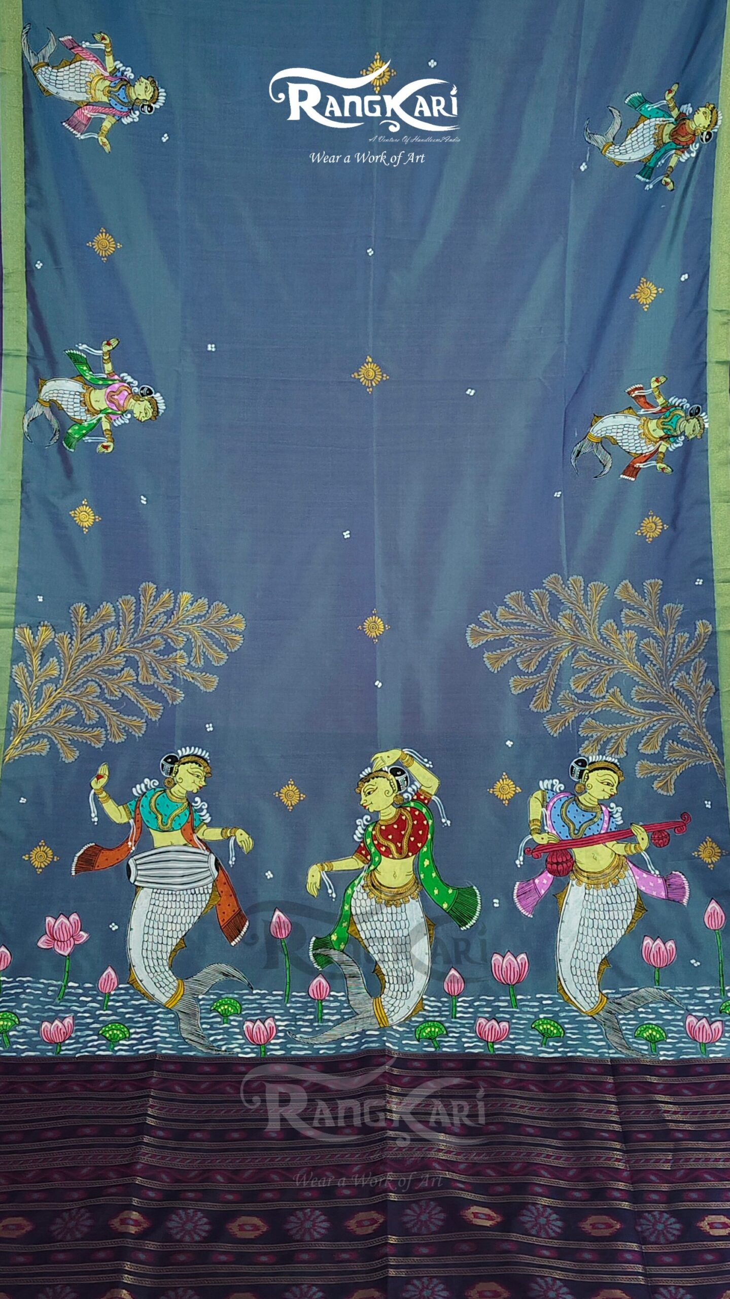 "JAL KANYA" Hand-Painted Soft Silk Saree With Bomkai Pallu