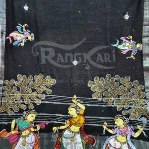 "MATSYA KATHA"Hand-Painted Pattachitra Lenin Cotton Saree