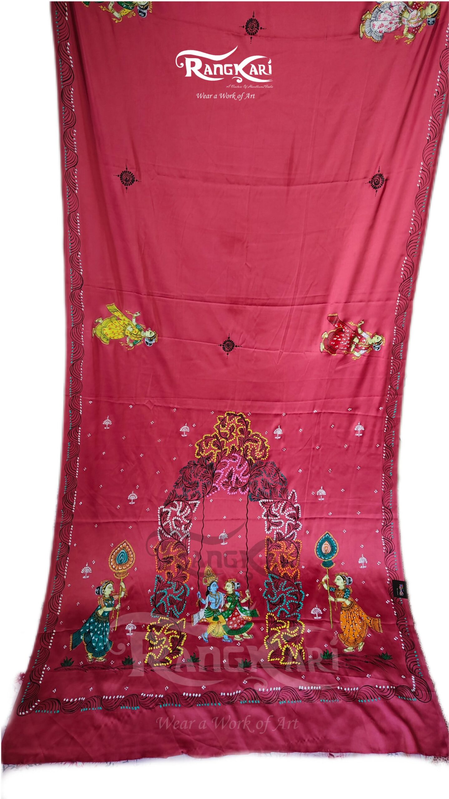 "MADHUR RAAS"Hand-Painted Pattachitra Krishna Leela Saree - Image 3