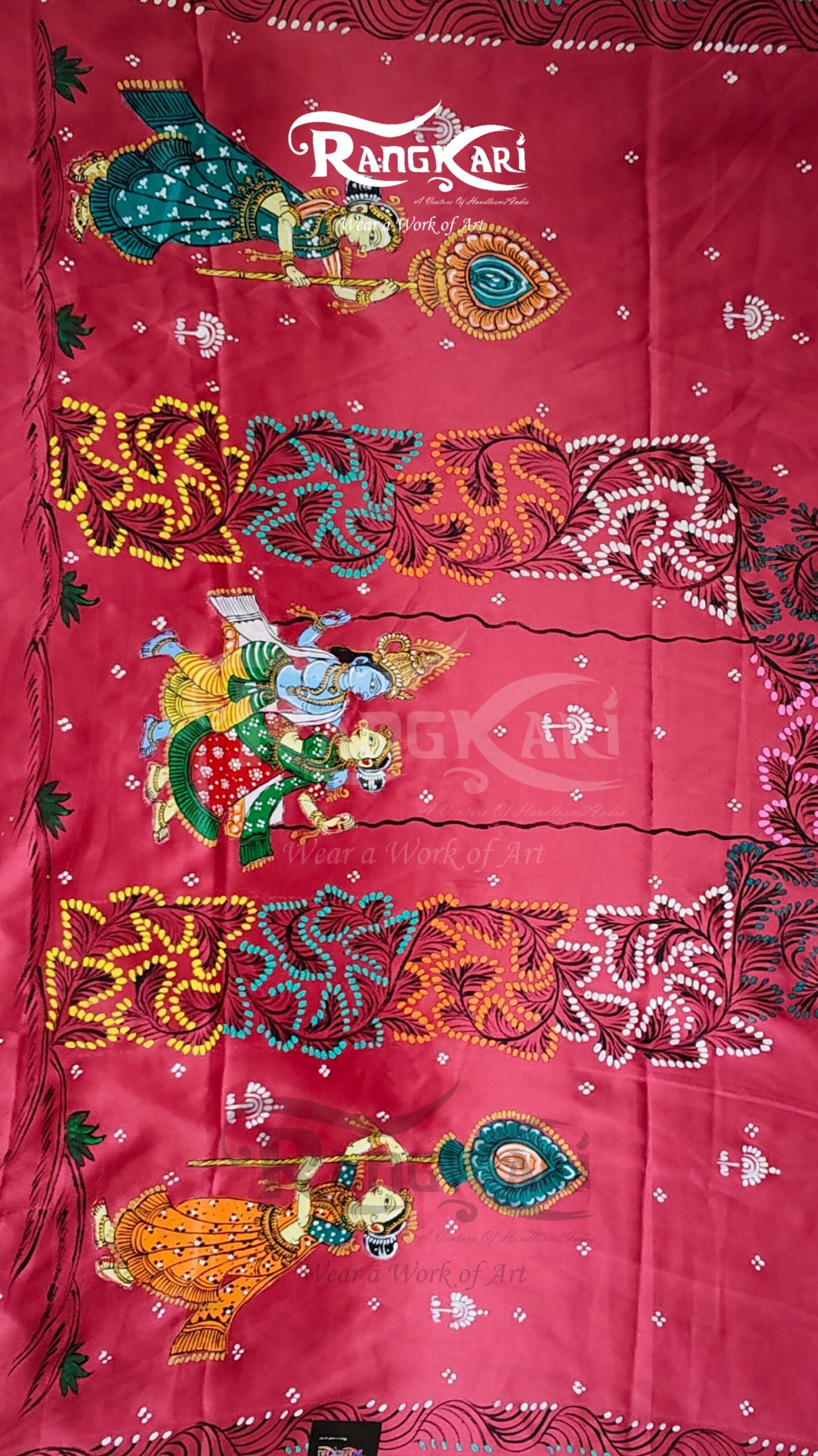 "MADHUR RAAS"Hand-Painted Pattachitra Krishna Leela Saree - Image 5