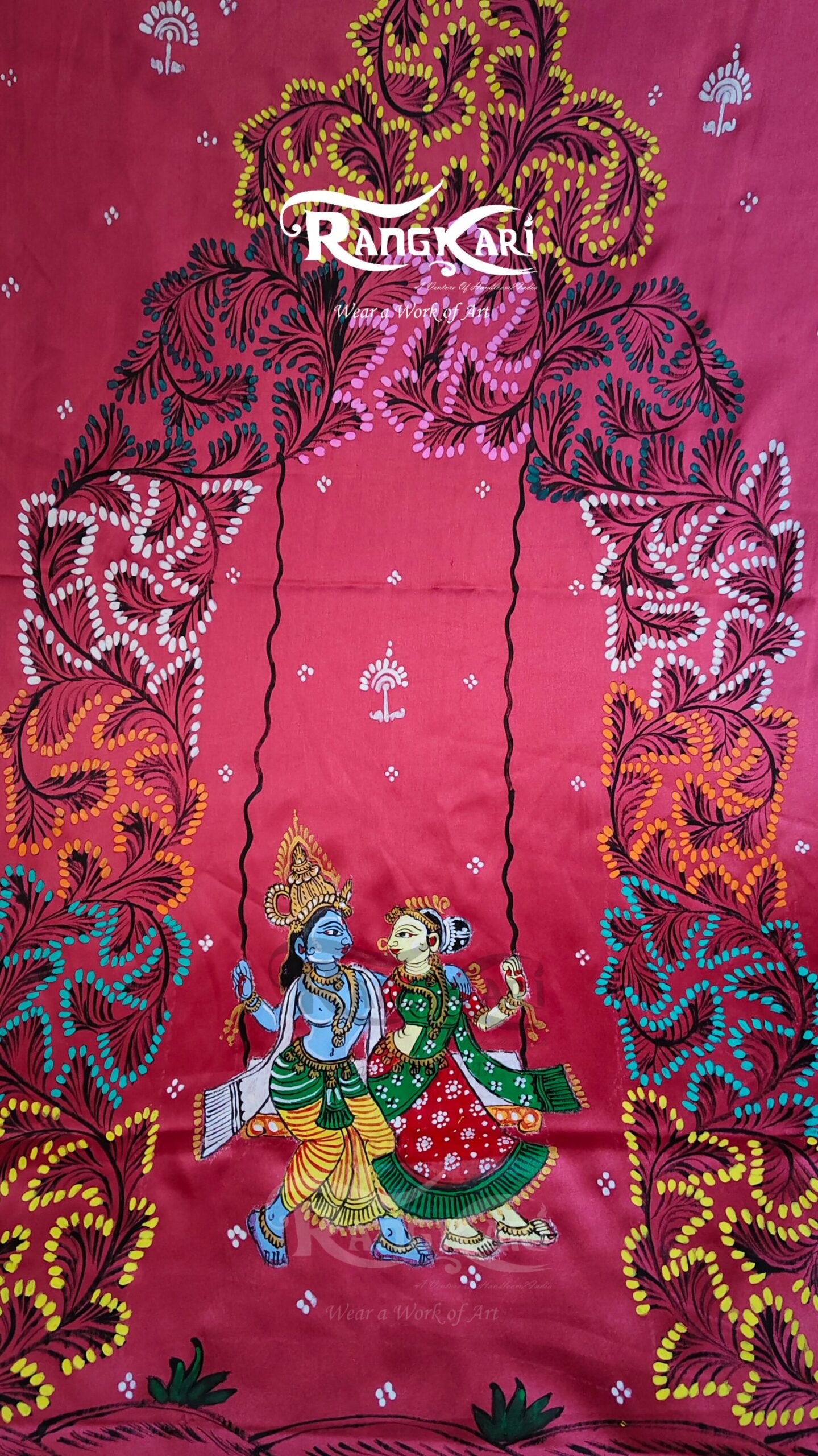 "MADHUR RAAS"Hand-Painted Pattachitra Krishna Leela Saree - Image 2