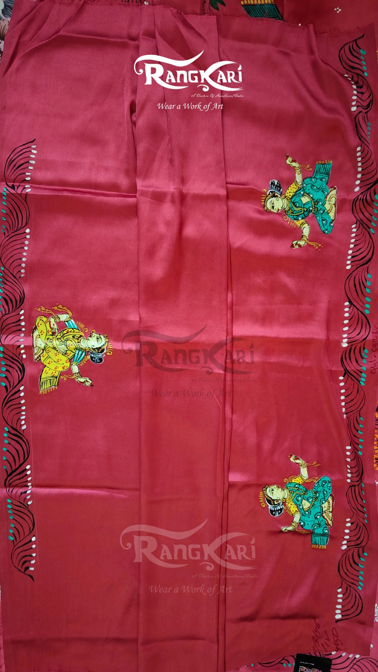 "MADHUR RAAS"Hand-Painted Pattachitra Krishna Leela Saree - Image 6