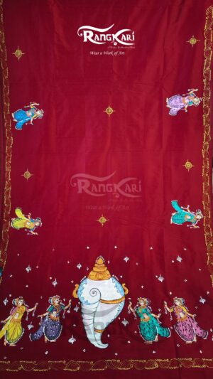 SANKHA NRITYA Hand-Painted Pattachitra Soft Silk Saree - Sankha Design