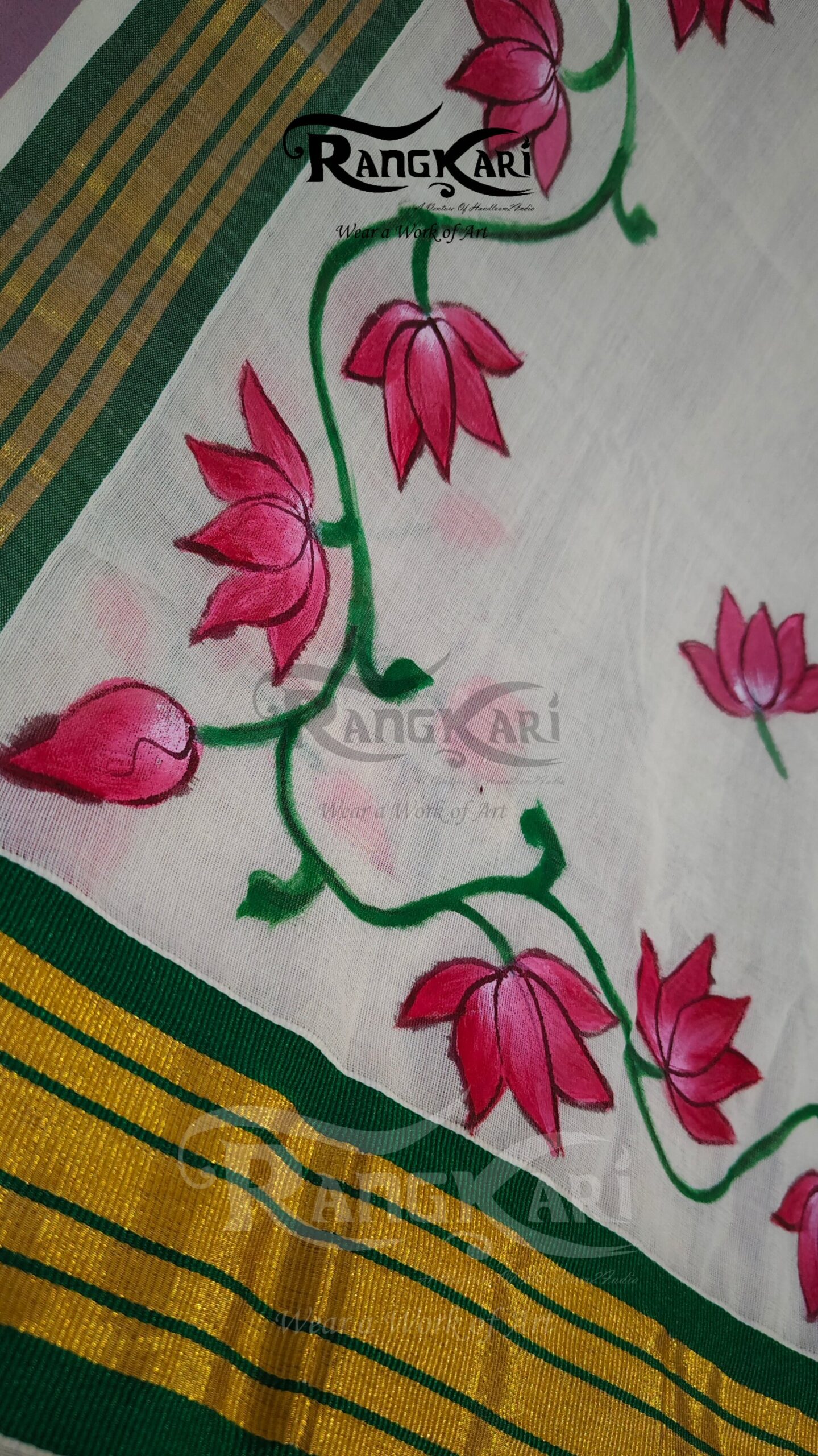 "RAJASTHANI NOOR" Kerala Kasavu Cotton Saree - Image 6