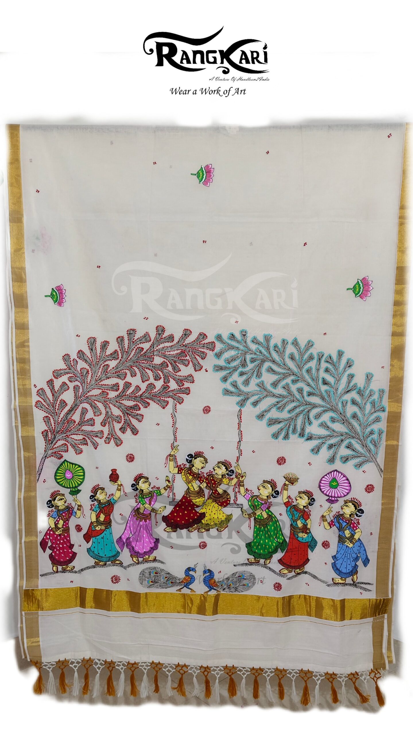 "Raja Doli Leela" Kerala Kasavu Cotton Saree - Image 3