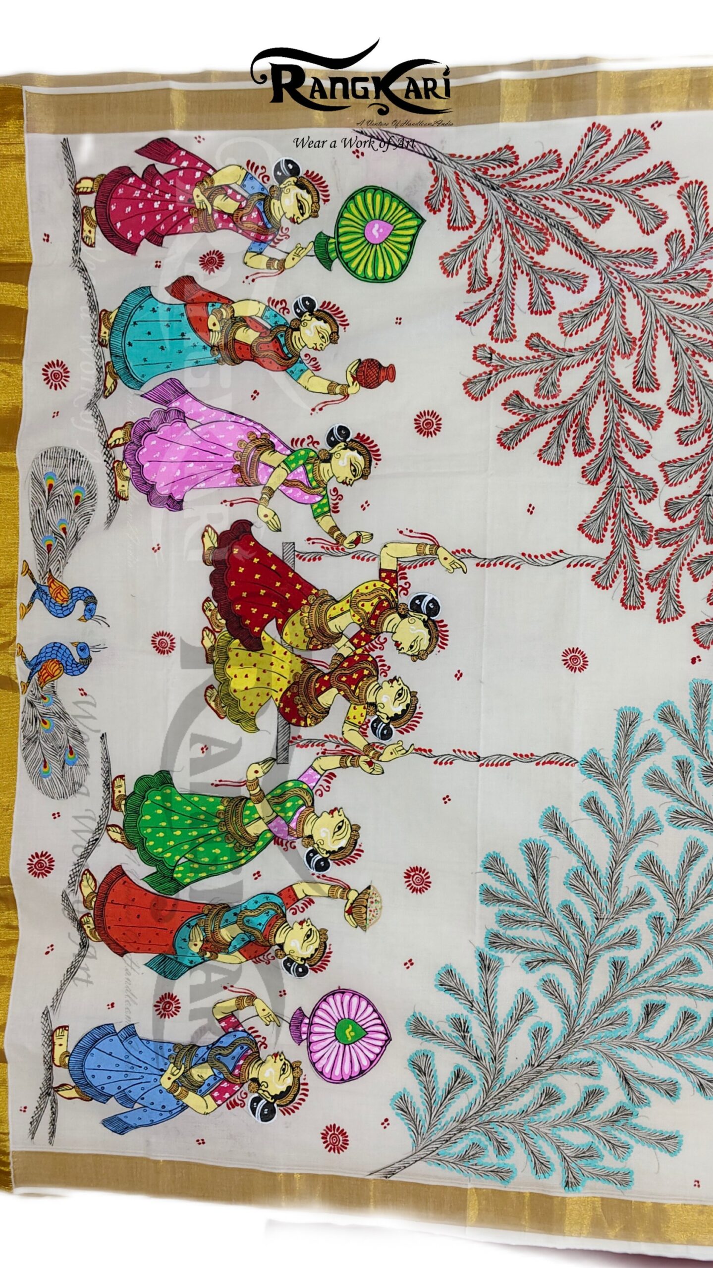 "Raja Doli Leela" Kerala Kasavu Cotton Saree - Image 4