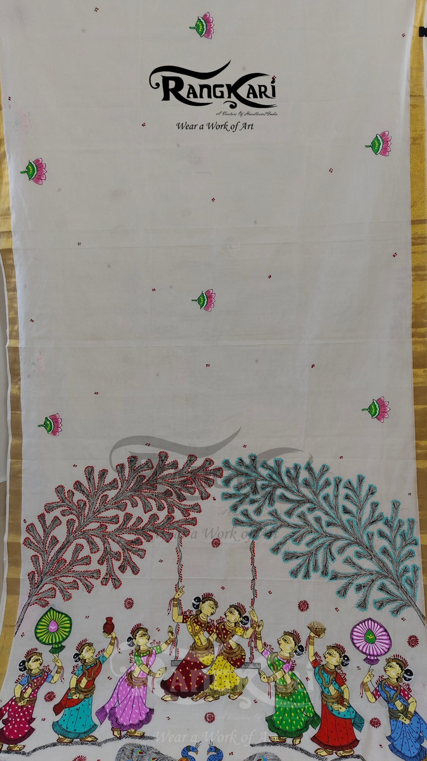 "Raja Doli Leela" Kerala Kasavu Cotton Saree - Image 2