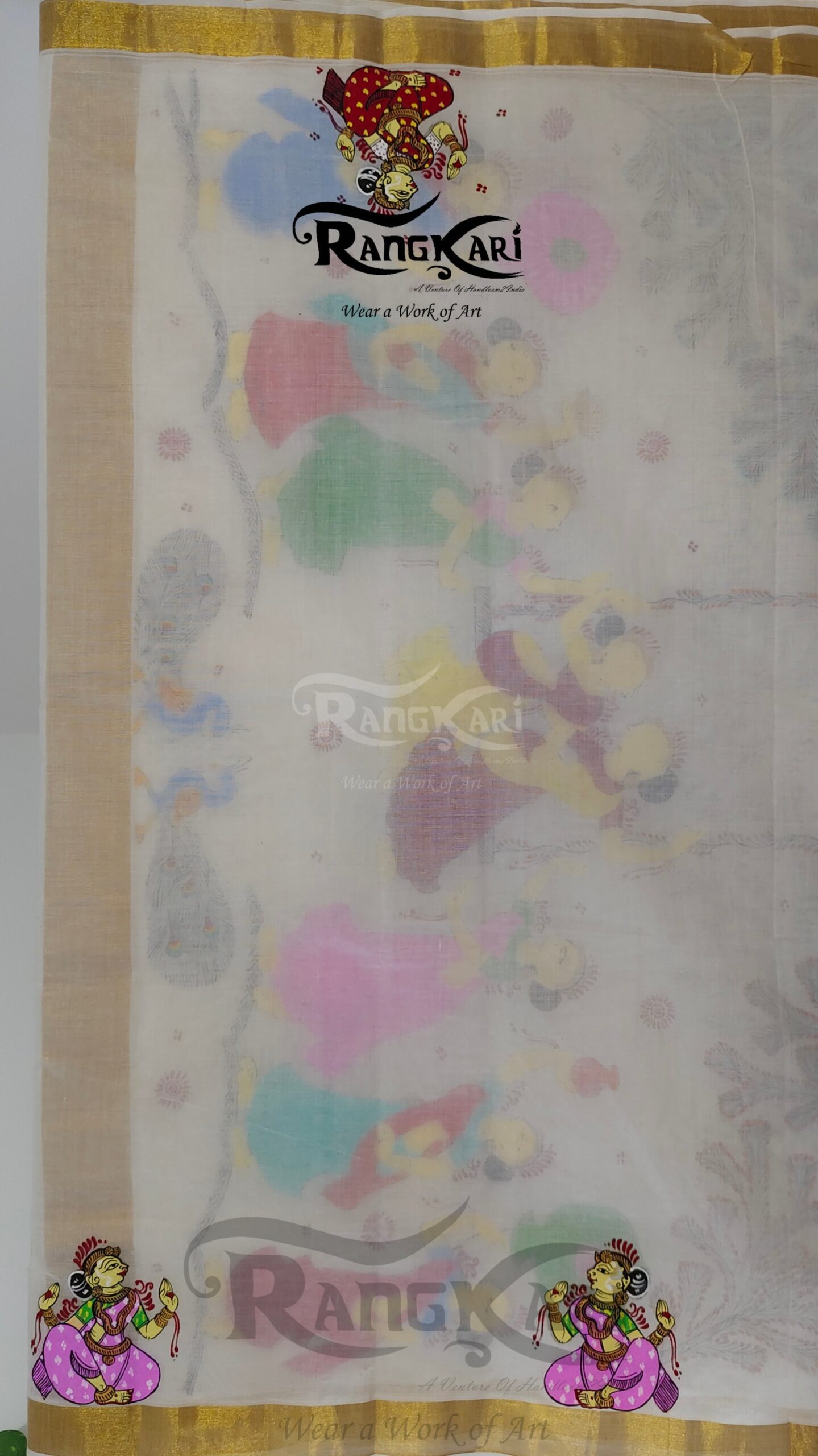 "Raja Doli Leela" Kerala Kasavu Cotton Saree - Image 5