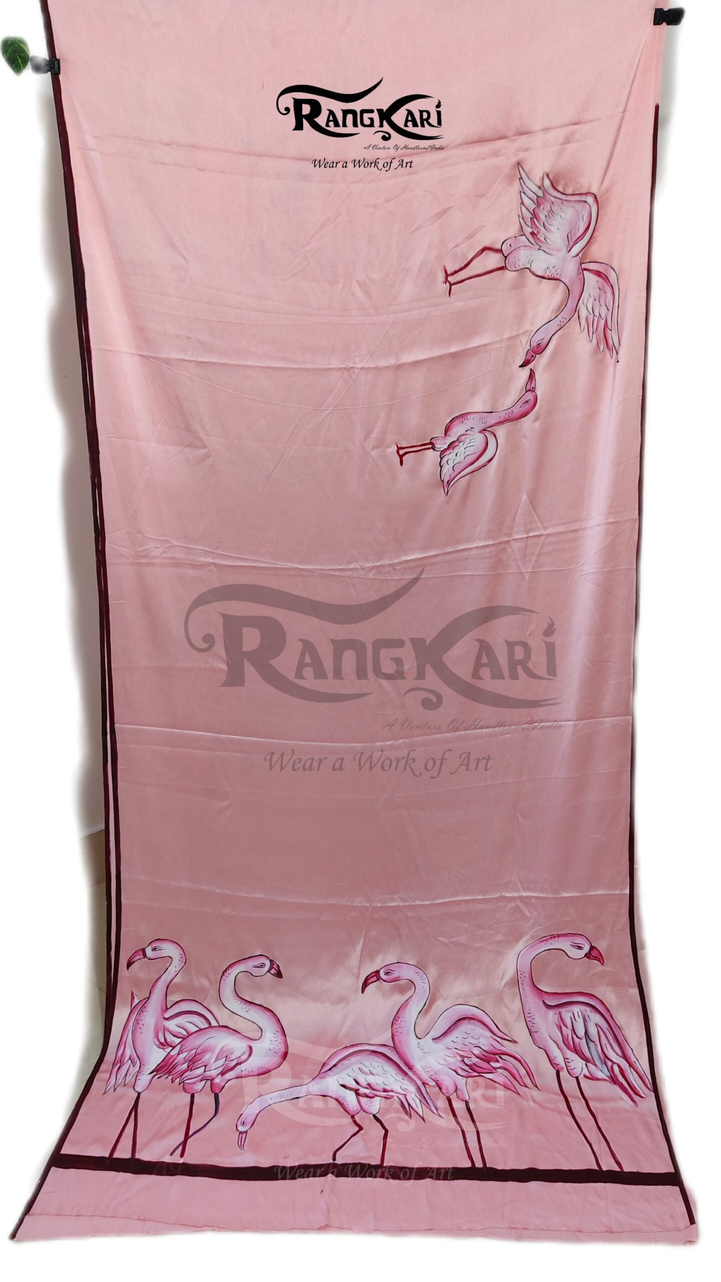 "GULABI SAATH" Hand-Painted Satin Silk Saree