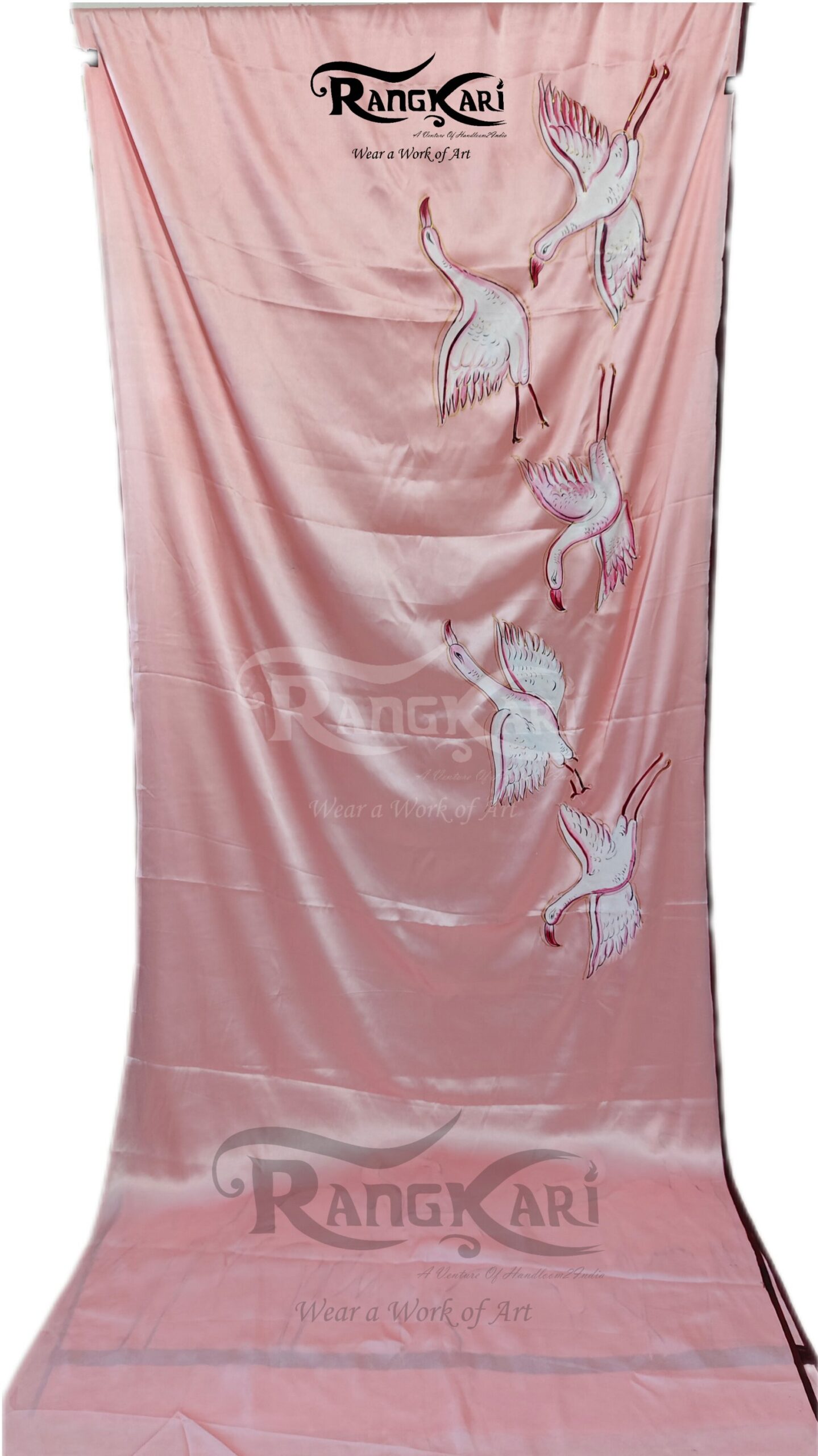 "GULABI SAATH" Hand-Painted Satin Silk Saree - Image 3