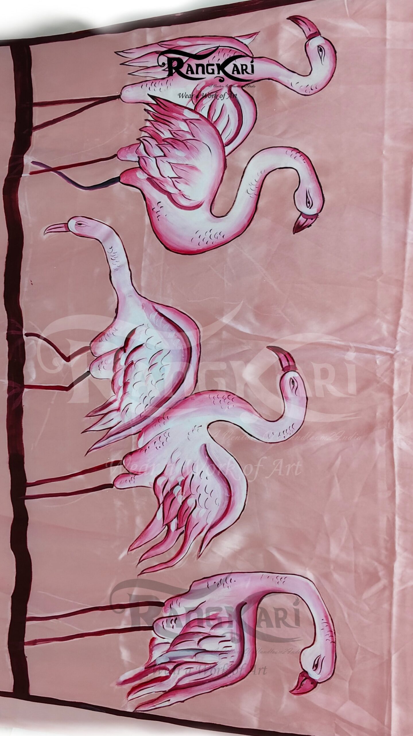 "GULABI SAATH" Hand-Painted Satin Silk Saree - Image 4