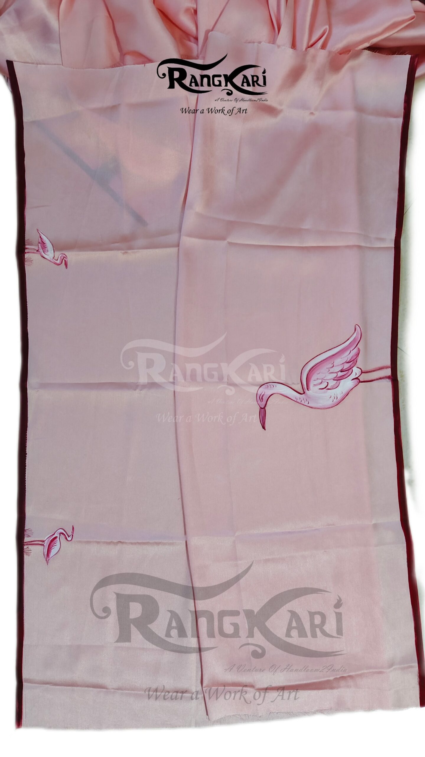 "GULABI SAATH" Hand-Painted Satin Silk Saree - Image 5