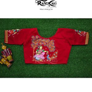 "VRINDAVAN SMRITI" Hand Painted Ghicha Raw Silk Blouse