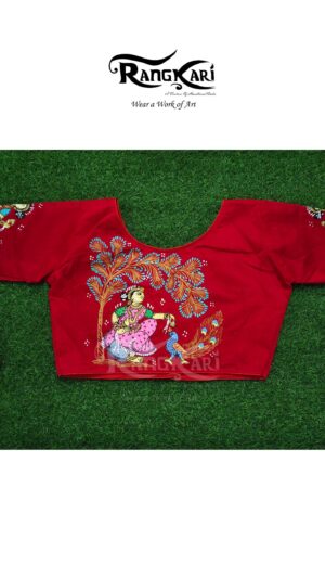 VRINDAVAN SMRITI Hand Painted Patachitra Ghicha Raw Silk Blouse