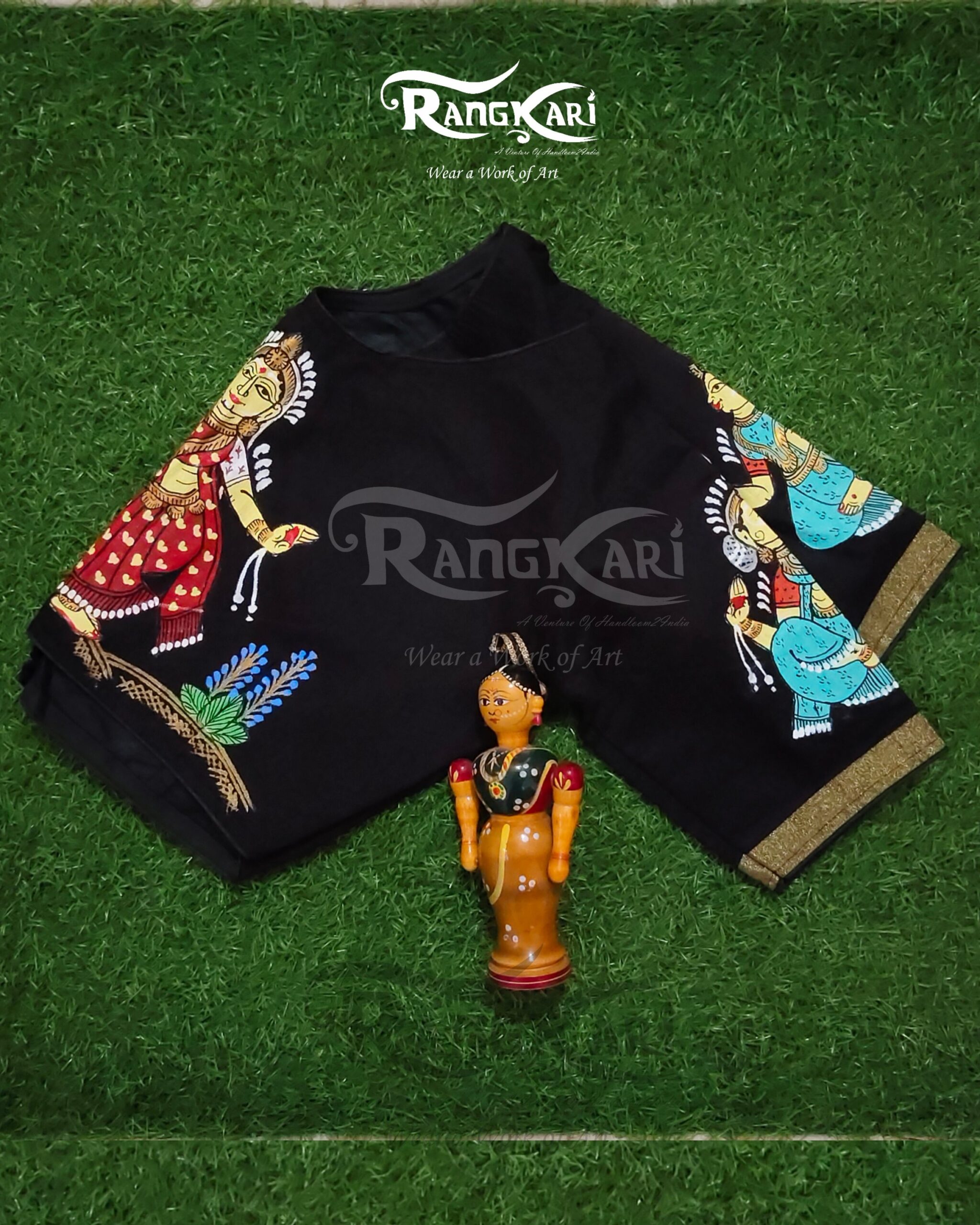 PADMA LAKSHMI Hand Painted Ghicha Raw Silk Blouse - Image 3