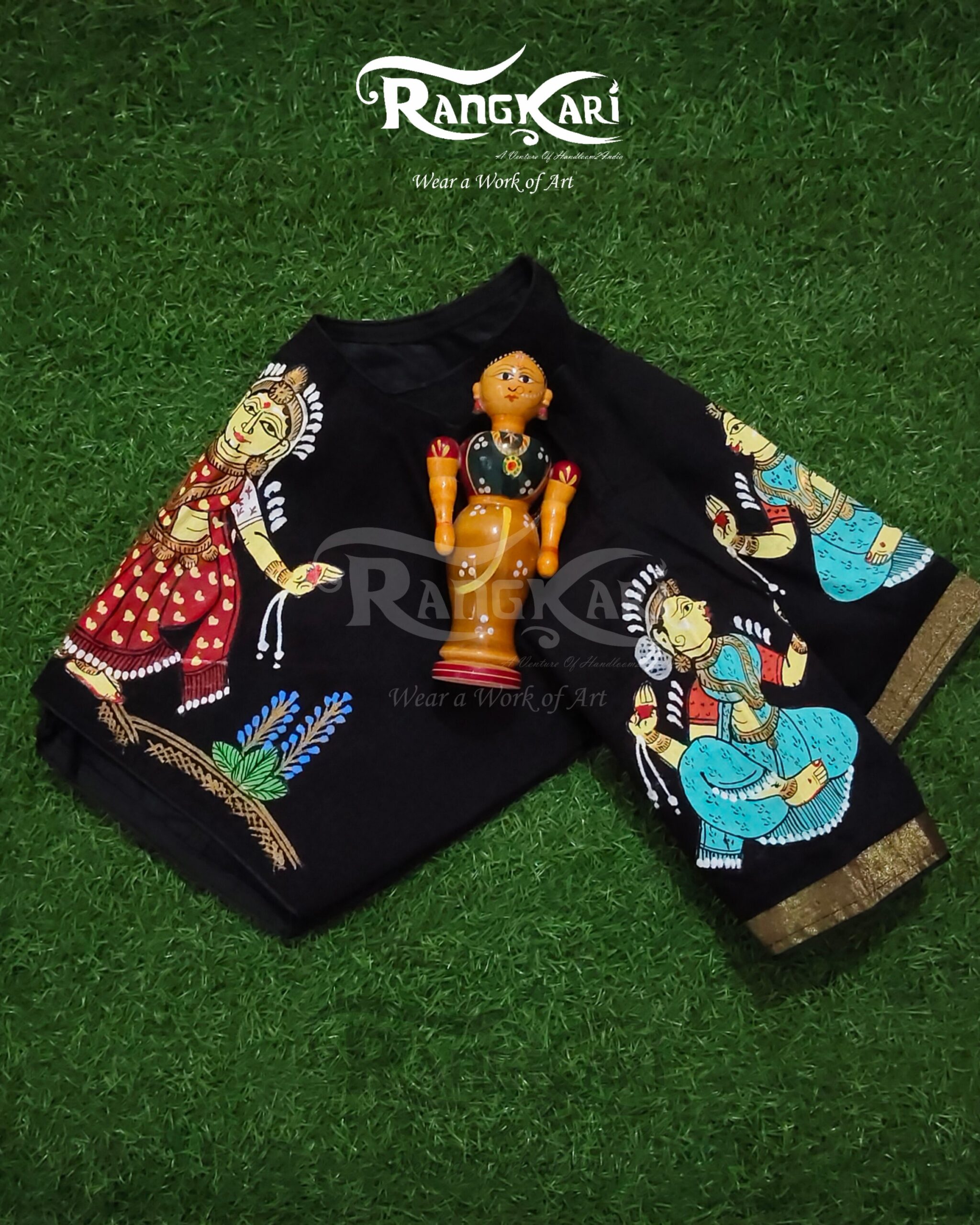 PADMA LAKSHMI Hand Painted Ghicha Raw Silk Blouse - Image 4