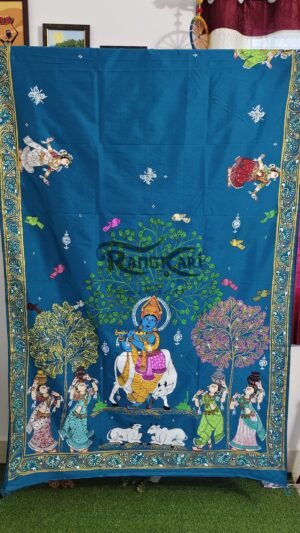 VRINDAVAN RAAS Hand Painted Soft Silk Saree - Krishna Raasleela Design