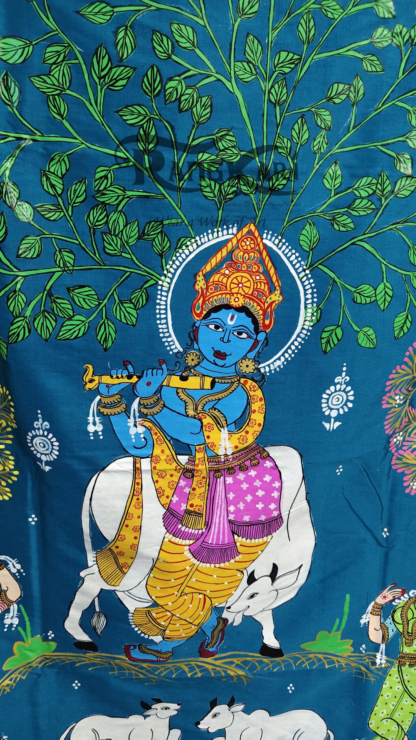 VRINDAVAN RAAS Hand Painted Soft Silk Saree - Krishna Raasleela Design - Image 4
