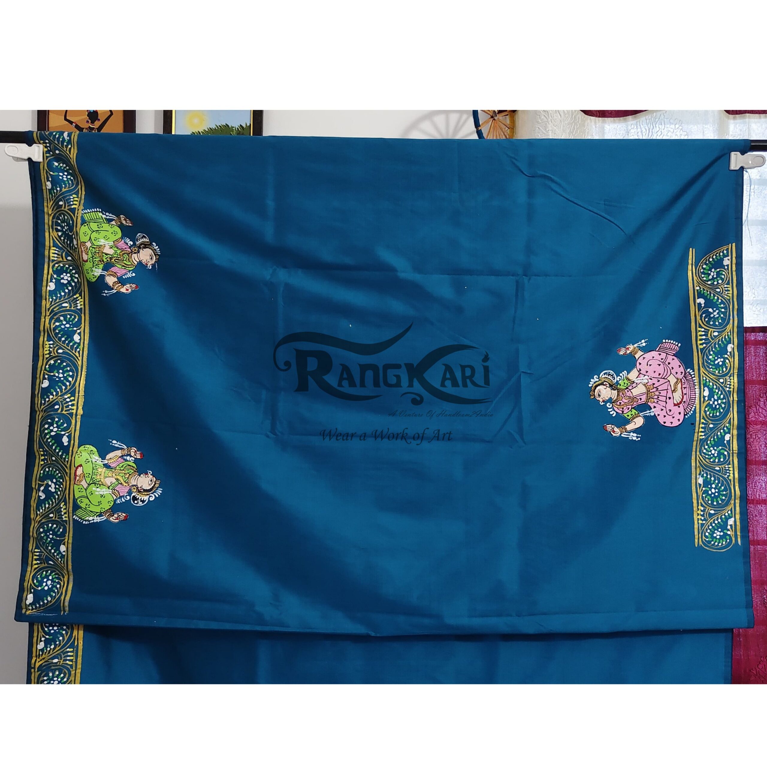 VRINDAVAN RAAS Hand Painted Soft Silk Saree - Krishna Raasleela Design - Image 5