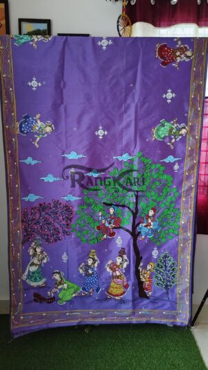 MAKHAN RAAS Hand Painted Soft Silk Saree - Krishna Balabhadra Raasleela Design